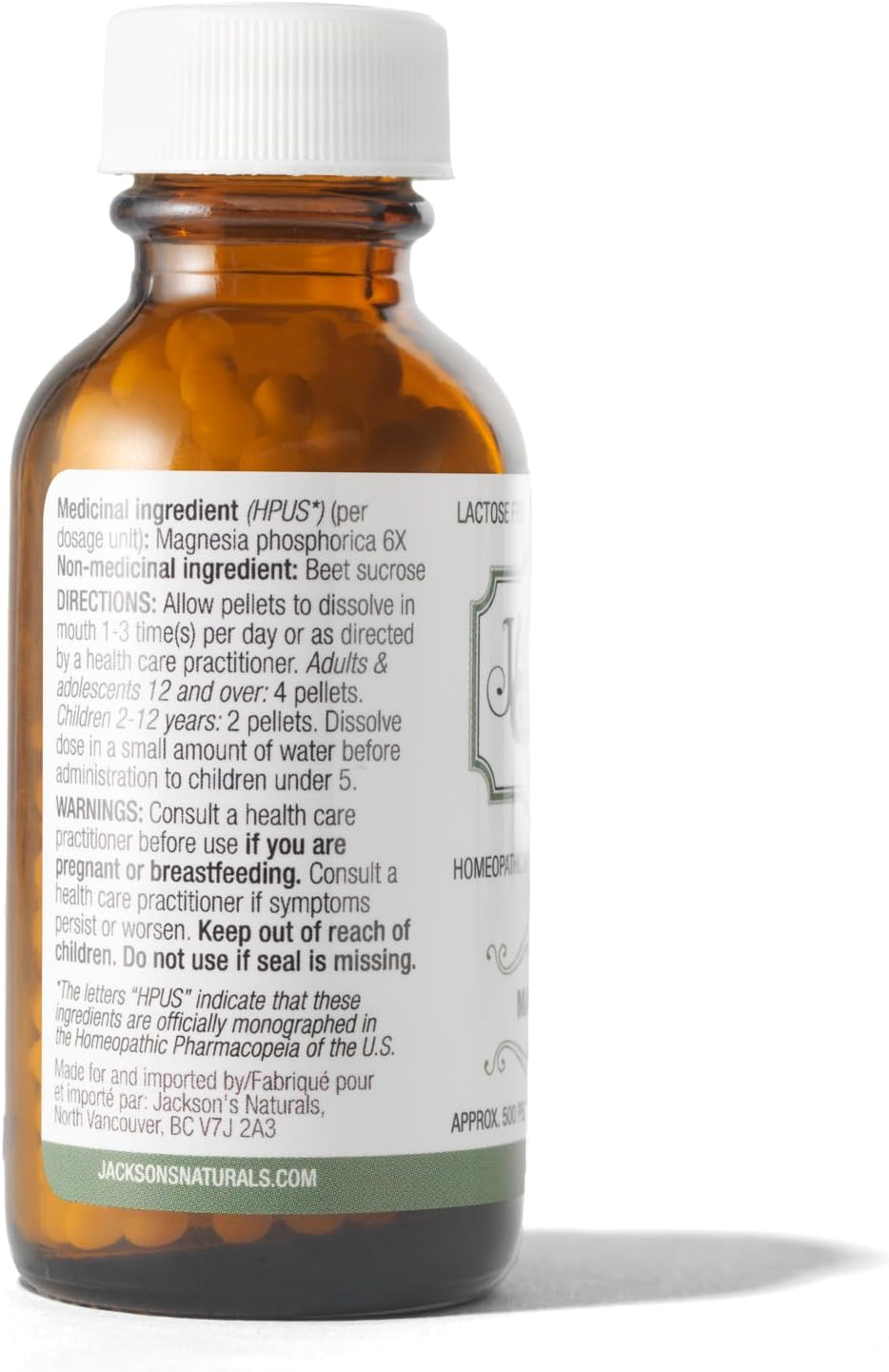 Jackson's Cell Salt #8 Mag Phos 6X - 500 Pellets - Vegan & Lactose-Free Magnesia Phosphorica