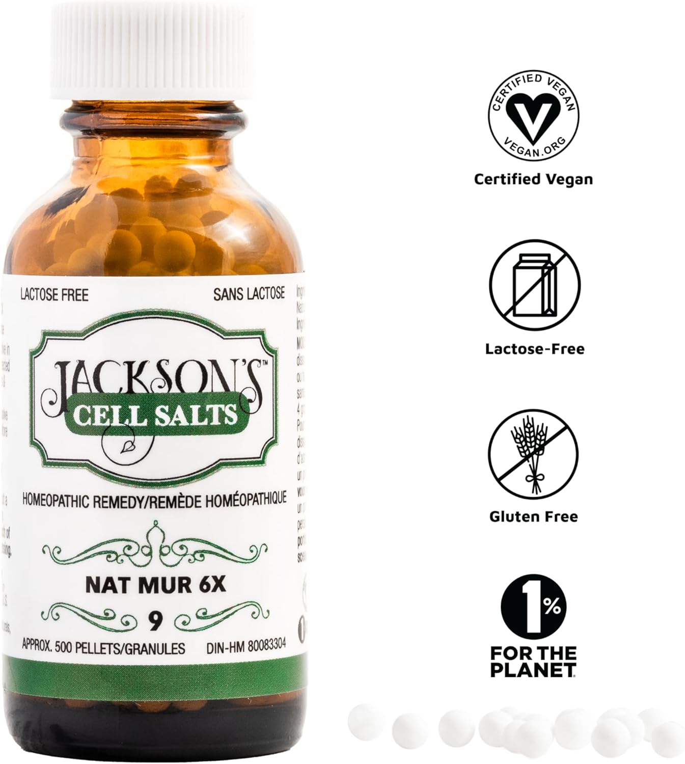Jackson's Cell Salt #9 NAT mur 6X (500 Pellet Bottle) - Vegan & Lactose-Free Natrum Muriaticum 6X
