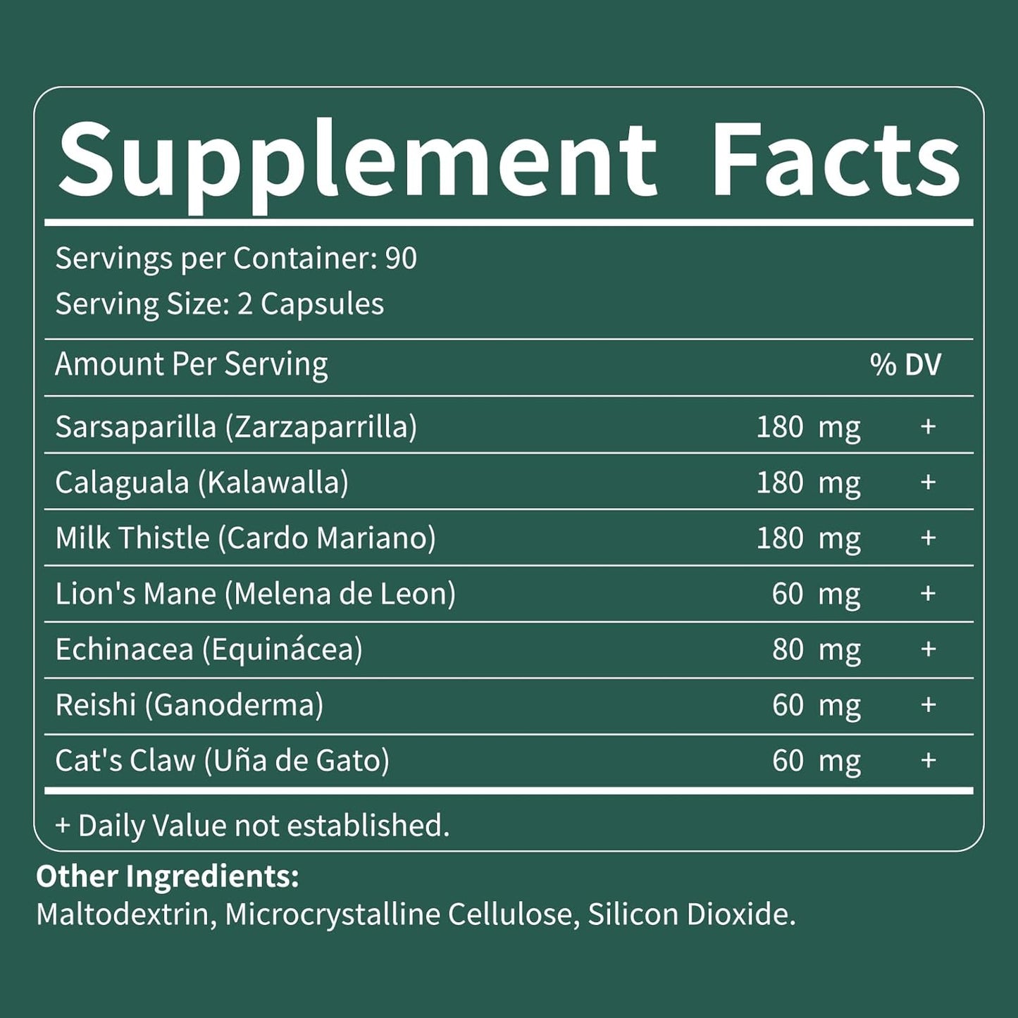 Jamaican Sarsaparilla Root Capsules for Immunity & Liver Detox with Kalawalla Milk Thistle - 90 Count