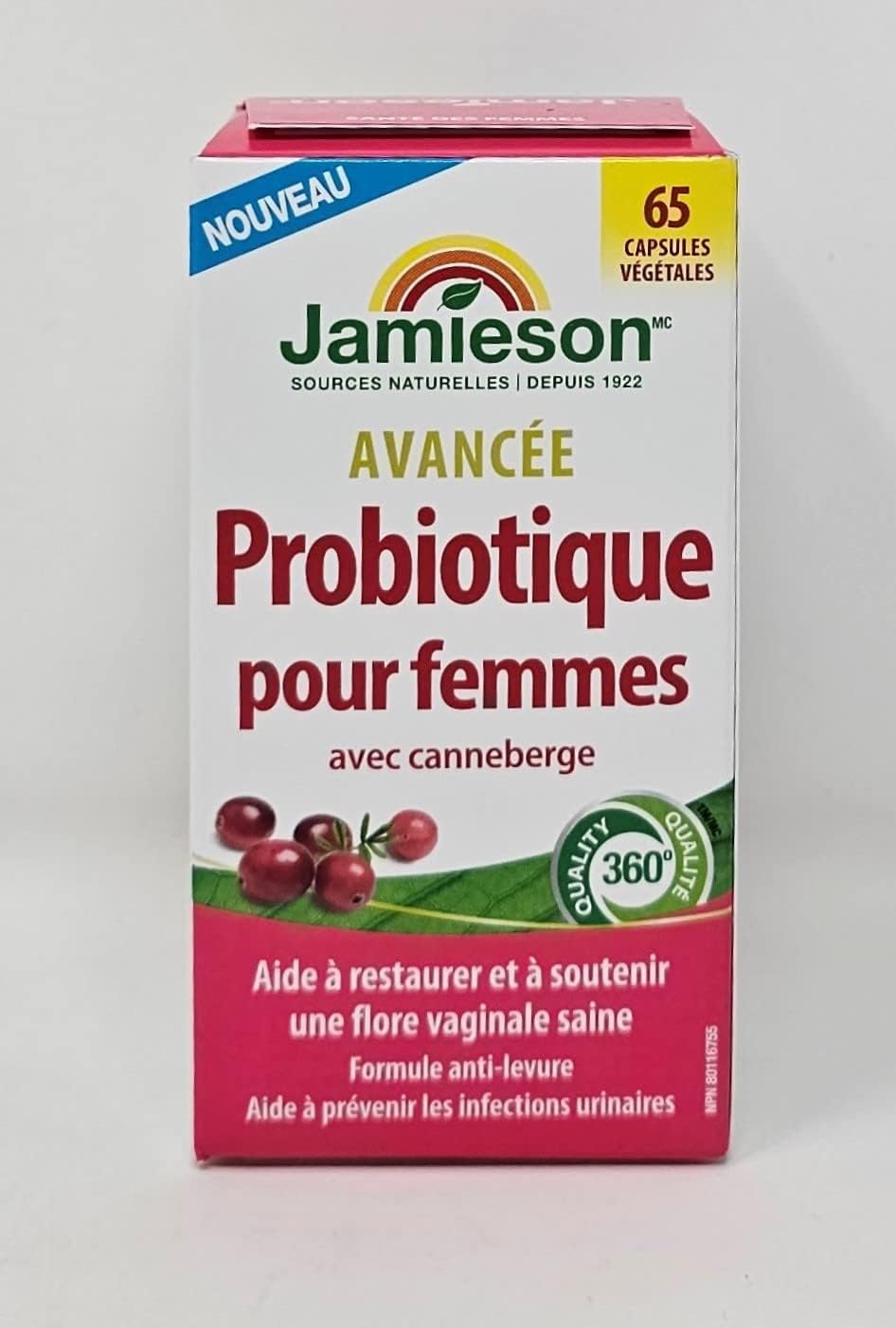 Jamieson Advanced Women's Probiotic with Cranberry - 65 Vegetarian Capsules to Support Vaginal Flora