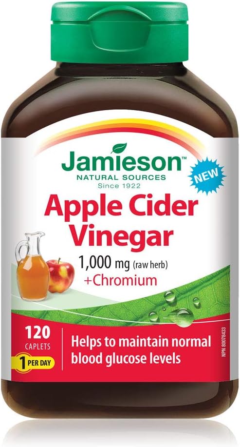Jamieson Apple Cider Vinegar & Chromium Supplement, 120 Caplets for Weight Management