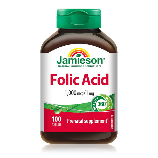 Jamieson Folic Acid Tablets - 1mg, 100 Count Bottle