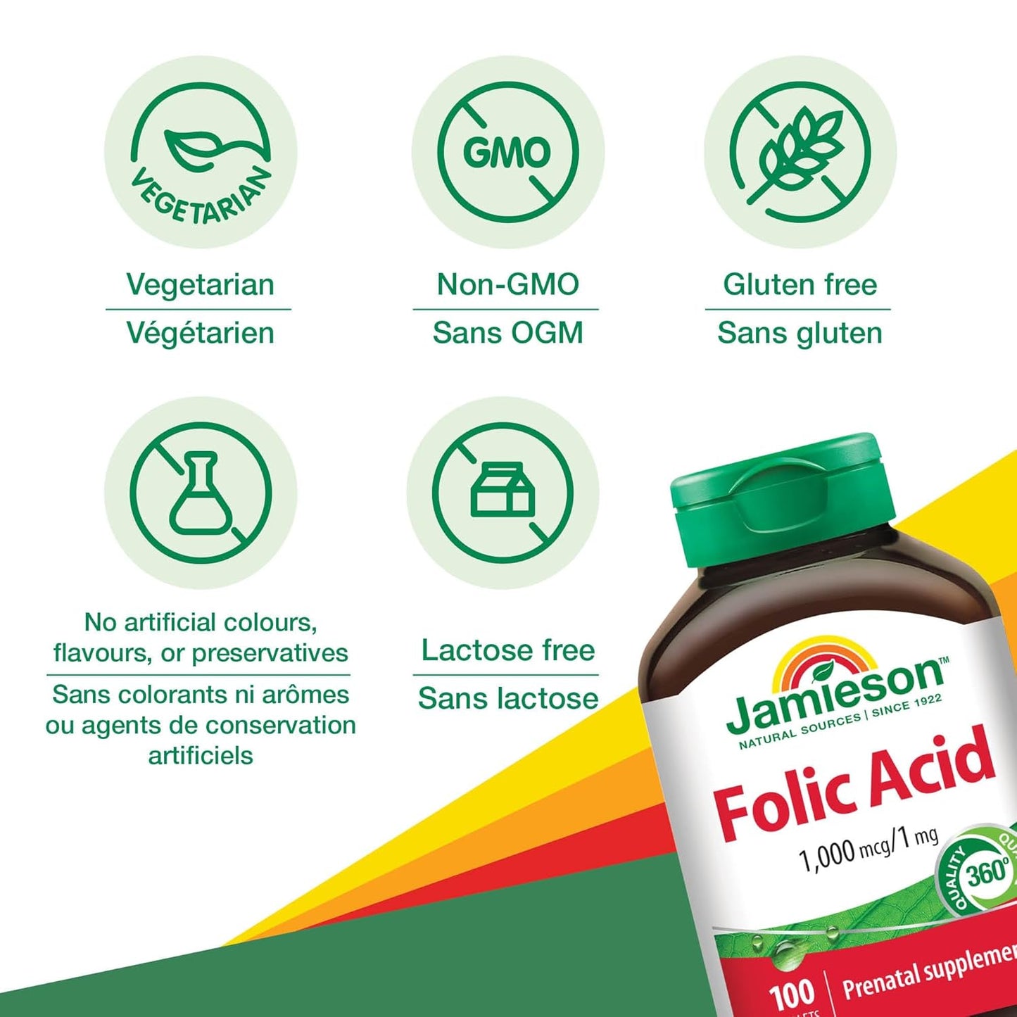 Jamieson Folic Acid Tablets - 1mg, 100 Count Bottle