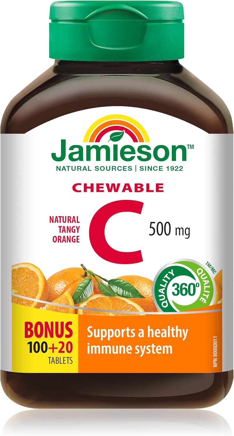 Jamieson Vitamin C Orange 500mg Tablets - 120 Count for Immune Support and Wellness