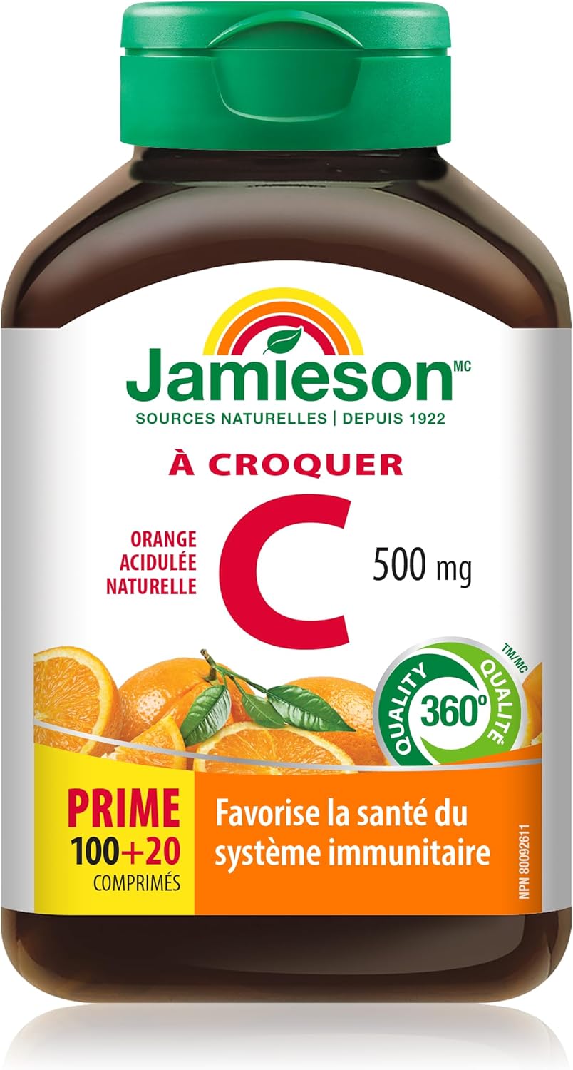 Jamieson Vitamin C Orange 500mg Tablets - 120 Count for Immune Support and Wellness