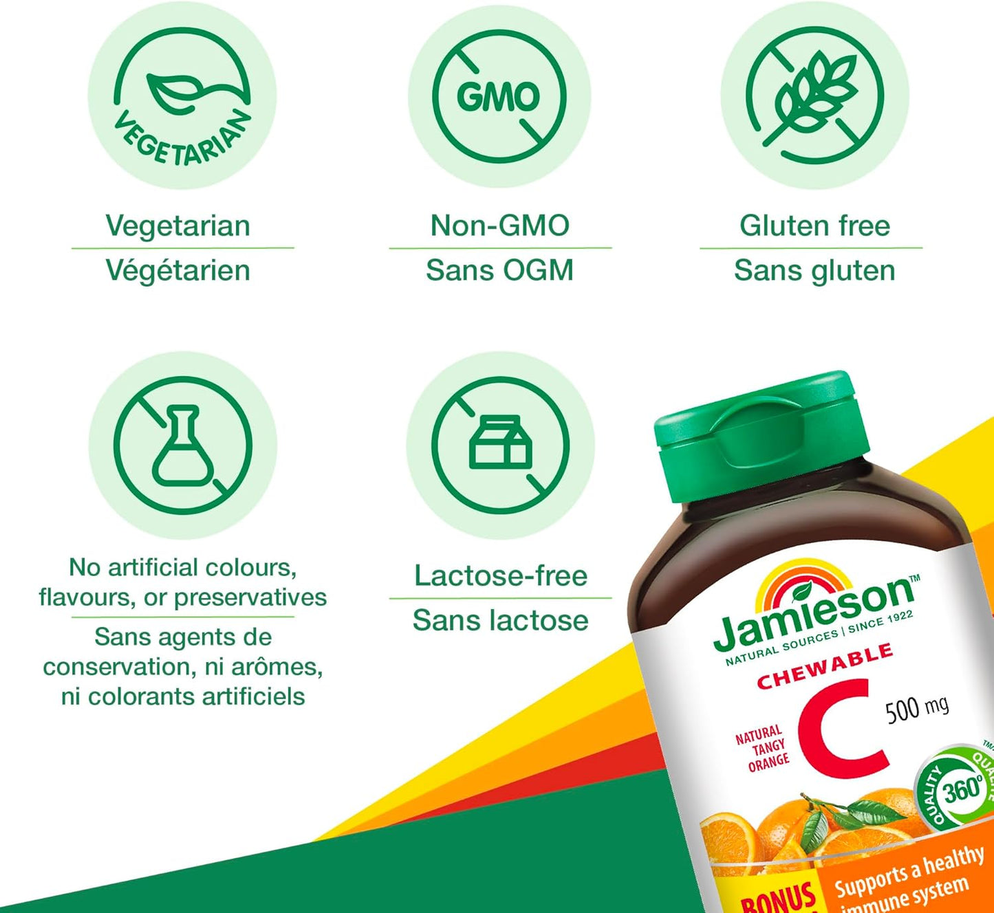 Jamieson Vitamin C Orange 500mg Tablets - 120 Count for Immune Support and Wellness