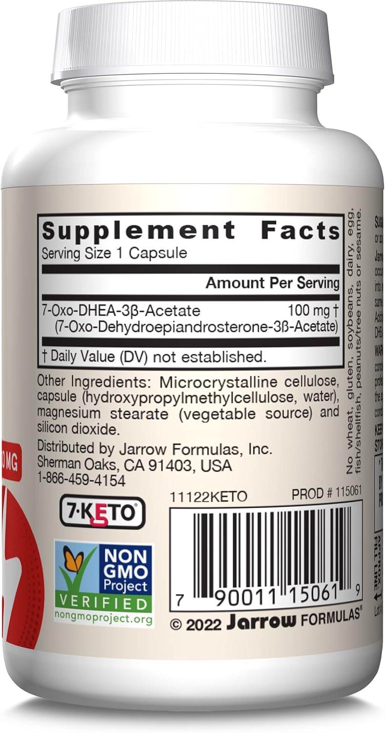 Jarrow Formulas 7-Keto DHEA 100mg Capsules for Metabolism Support (30 Count)