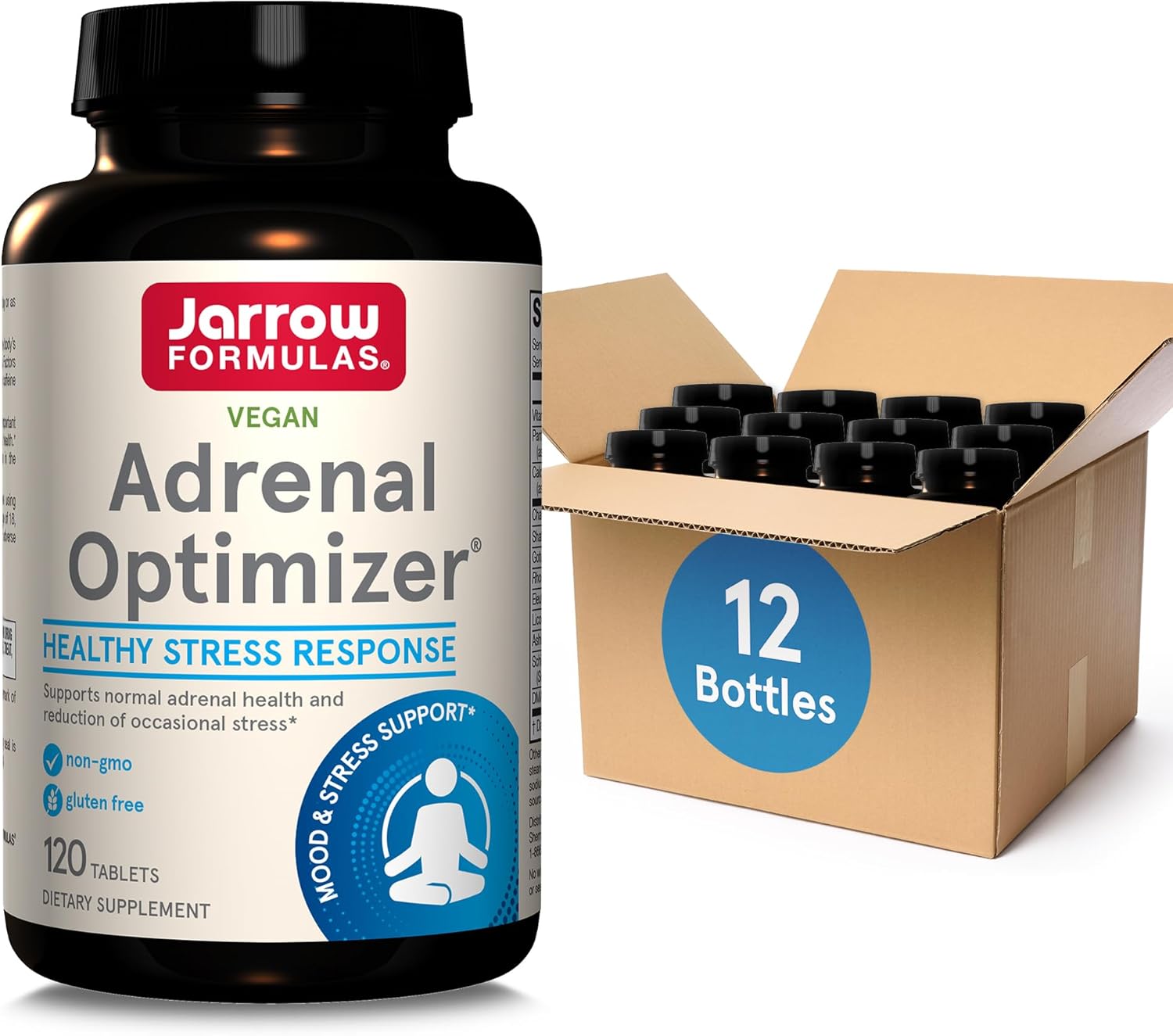 Jarrow Formulas Adrenal Optimizer - Ashwagandha, Chamomile, Schizandra Extract - Stress Reduction Support - 120 Vegan Tablets - Pack of 12 - 60 Day Supply