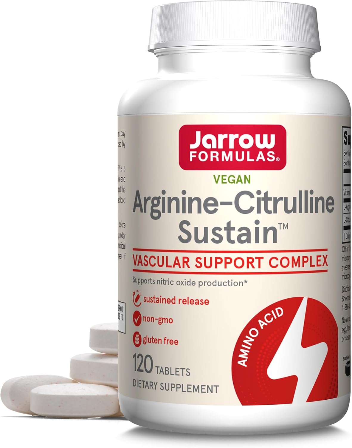 Jarrow Formulas® Arginine-Citrulline Sustain™ 120 Tablets - Vascular Support & Cardiovascular Health - Nitric Oxide Production - 60 Day Supply
