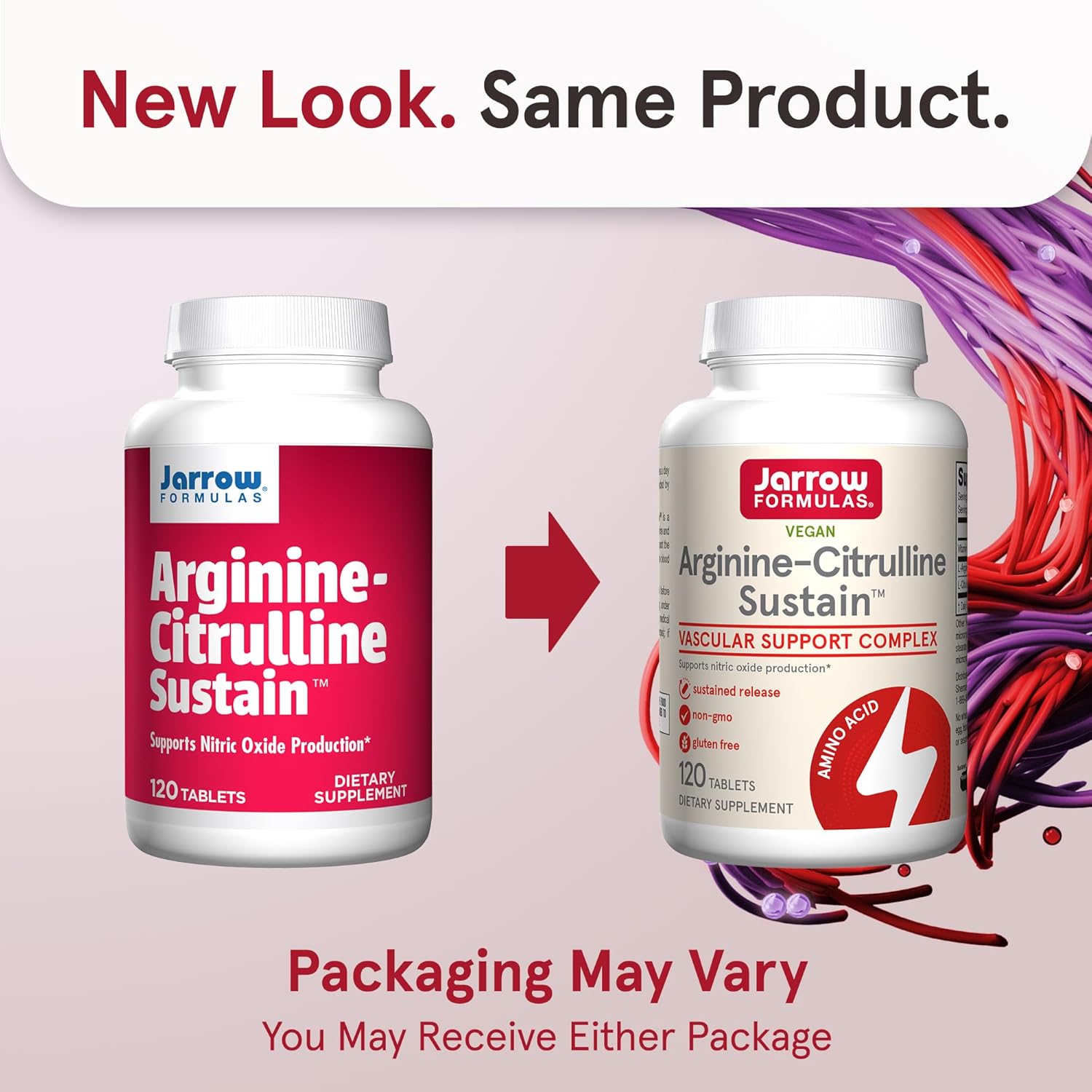 Jarrow Formulas® Arginine-Citrulline Sustain™ 120 Tablets - Vascular Support & Cardiovascular Health - Nitric Oxide Production - 60 Day Supply