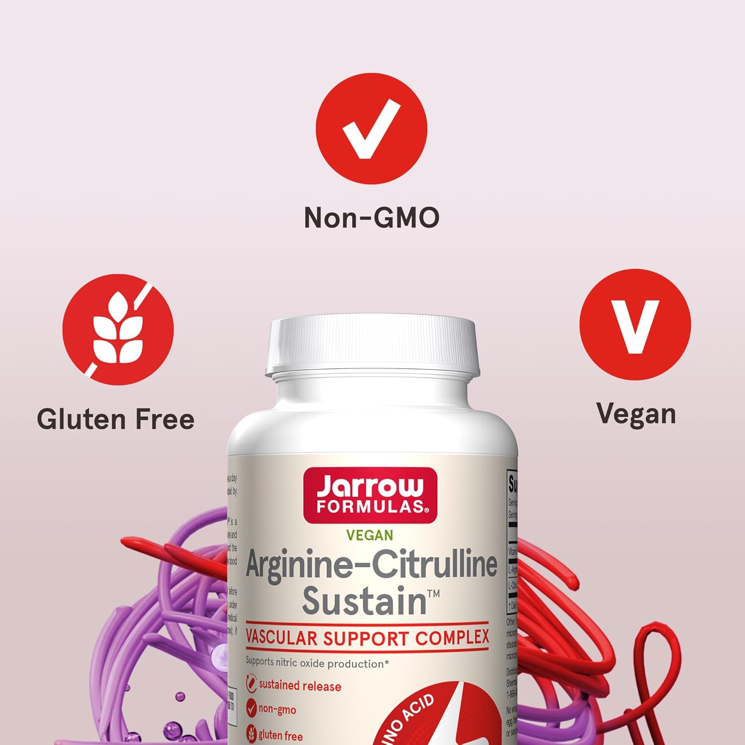 Jarrow Formulas® Arginine-Citrulline Sustain™ 120 Tablets - Vascular Support & Cardiovascular Health - Nitric Oxide Production - 60 Day Supply