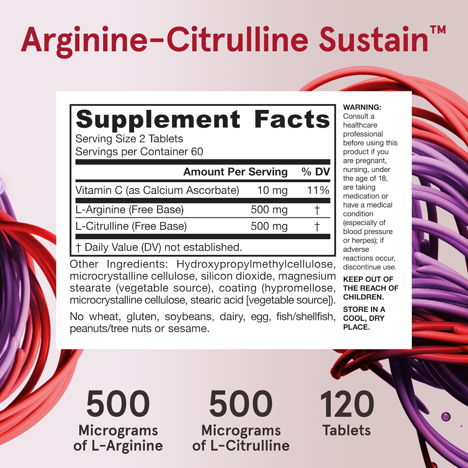Jarrow Formulas® Arginine-Citrulline Sustain™ 120 Tablets - Vascular Support & Cardiovascular Health - Nitric Oxide Production - 60 Day Supply
