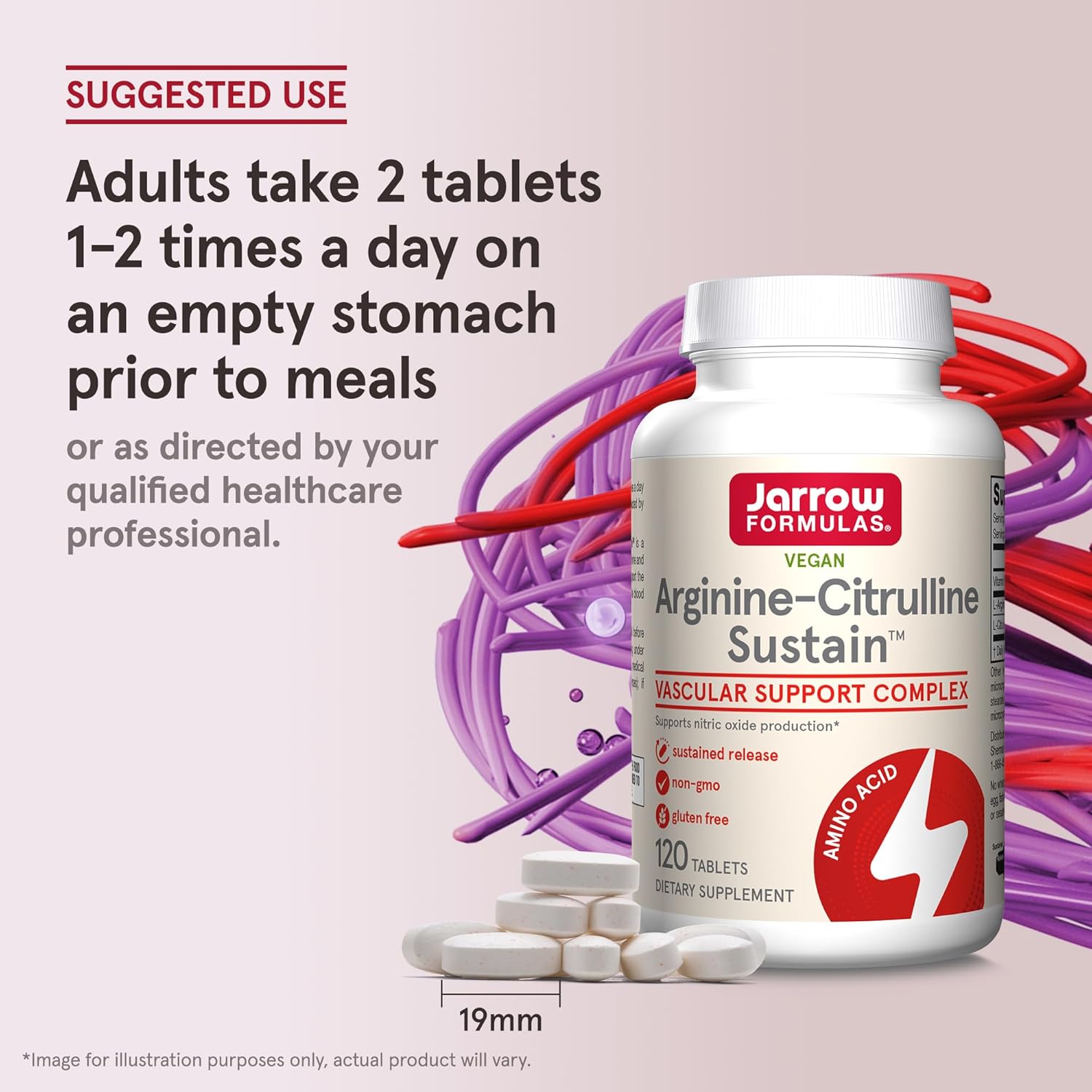 Jarrow Formulas® Arginine-Citrulline Sustain™ 120 Tablets - Vascular Support & Cardiovascular Health - Nitric Oxide Production - 60 Day Supply