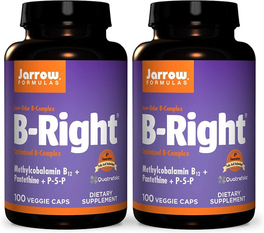 Jarrow Formulas B-Right Vitamin B-Complex Capsules - 200 Count - Energy & Metabolism Support - Brain, Heart, Cardio Health - Low-Odor Veggie Caps