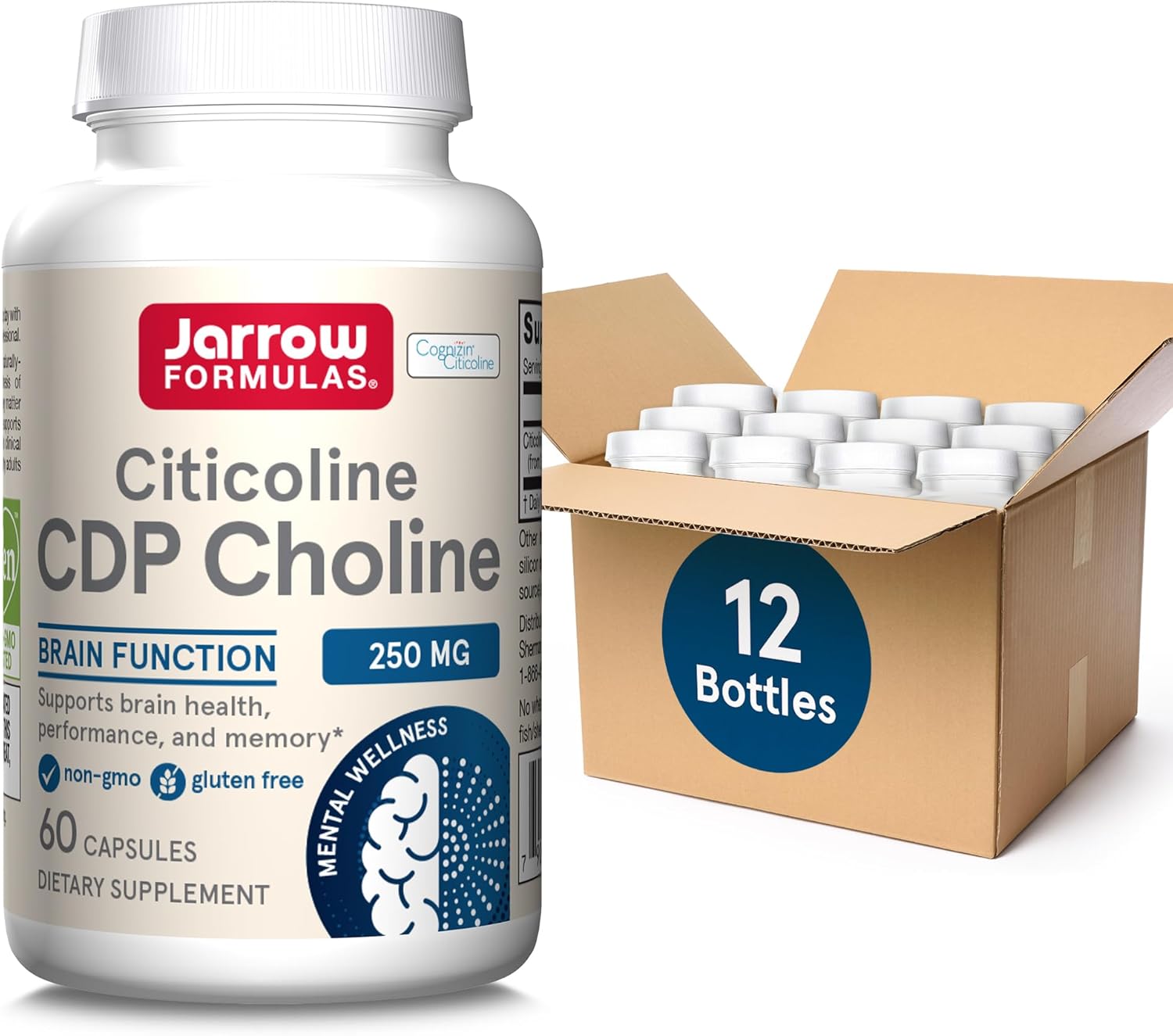 Jarrow Formulas CDP Choline Capsules - 250mg Memory & Brain Health Supplement - 720 Veggie Capsules - 720 Day Supply