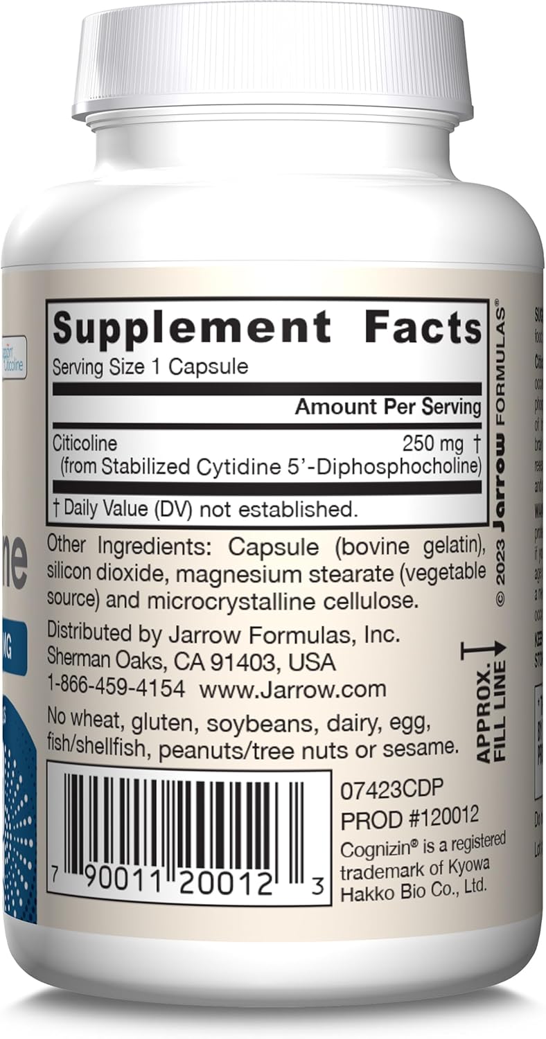 Jarrow Formulas CDP Choline Capsules - 250mg Memory & Brain Health Supplement - 720 Veggie Capsules - 720 Day Supply