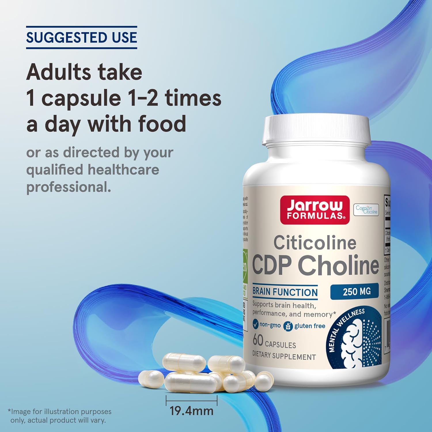 Jarrow Formulas CDP Choline Capsules - 250mg Memory & Brain Health Supplement - 720 Veggie Capsules - 720 Day Supply