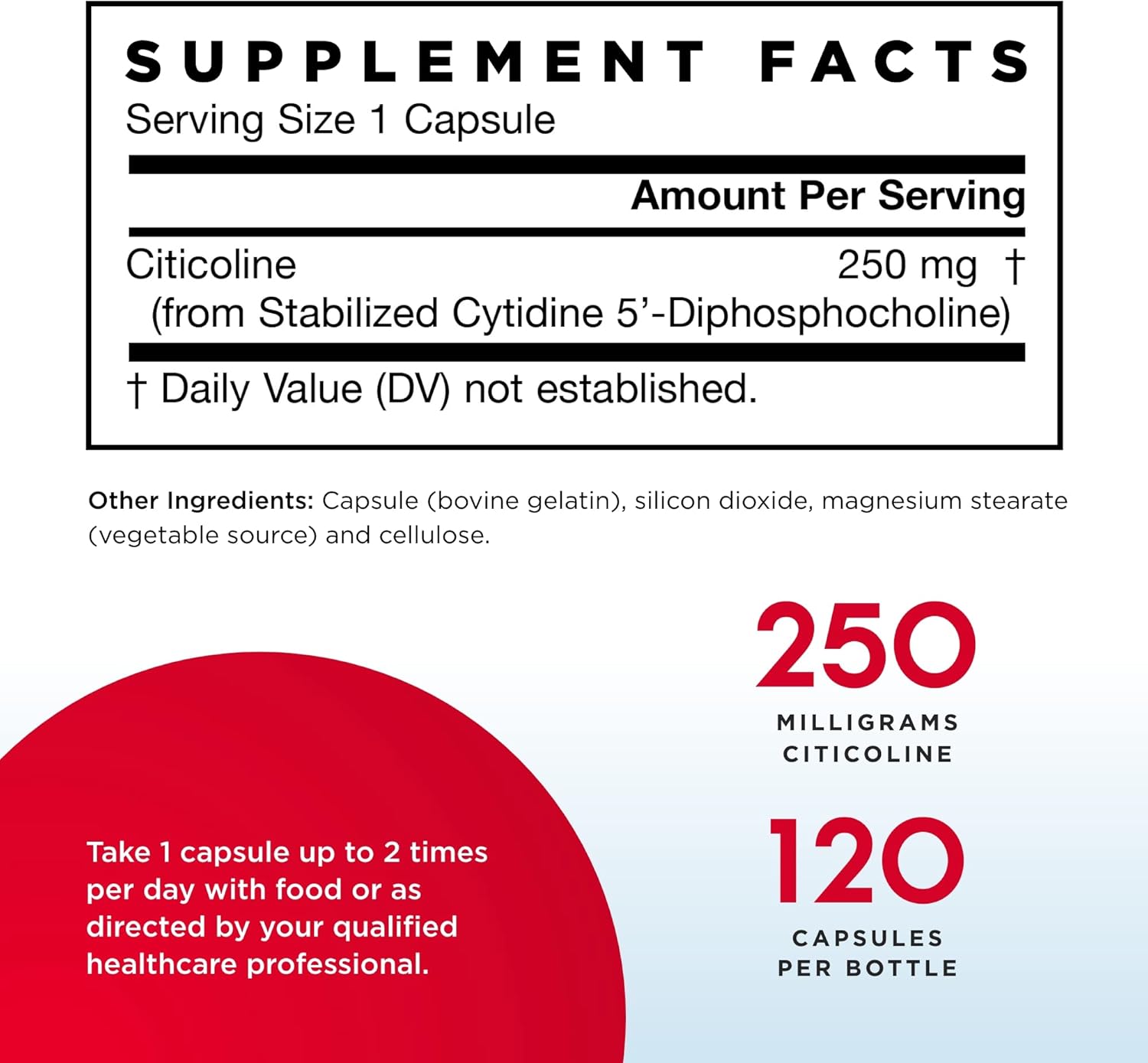 Jarrow Formulas Citicoline (CDP Choline) 250 mg - 240 Capsules for Brain Health & Attention Performance