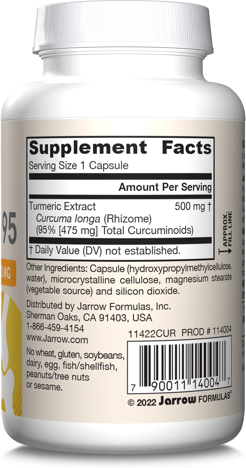 Jarrow Formulas® Curcumin 95 500 mg: Turmeric Extract Antioxidant for Bone & Joint Support, 60 Veg Capsules