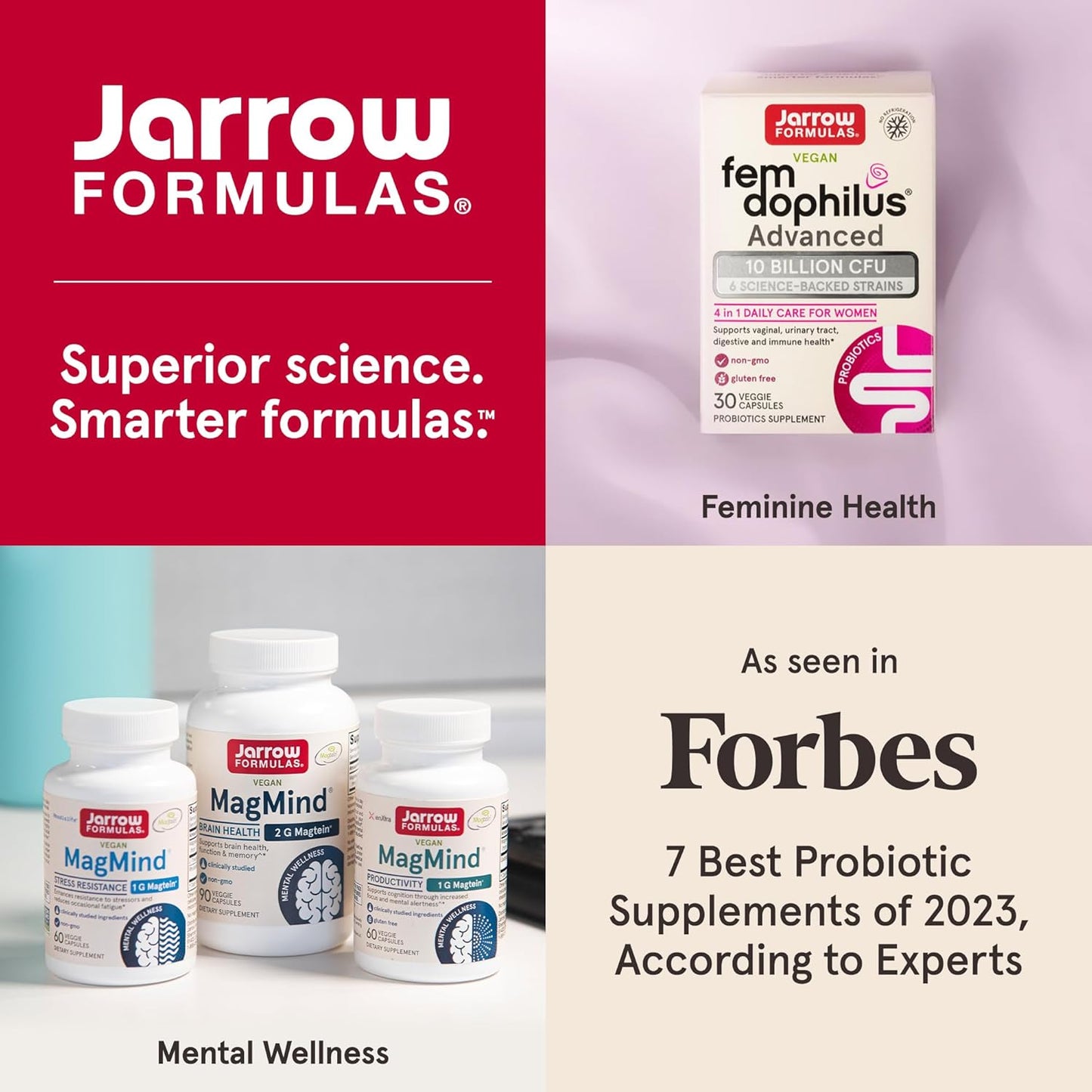 Jarrow Formulas Fem-Dophilus Probiotics: 1 Billion CFU, 2 Strains, Vaginal & Urinary Tract Support, 30 Capsules