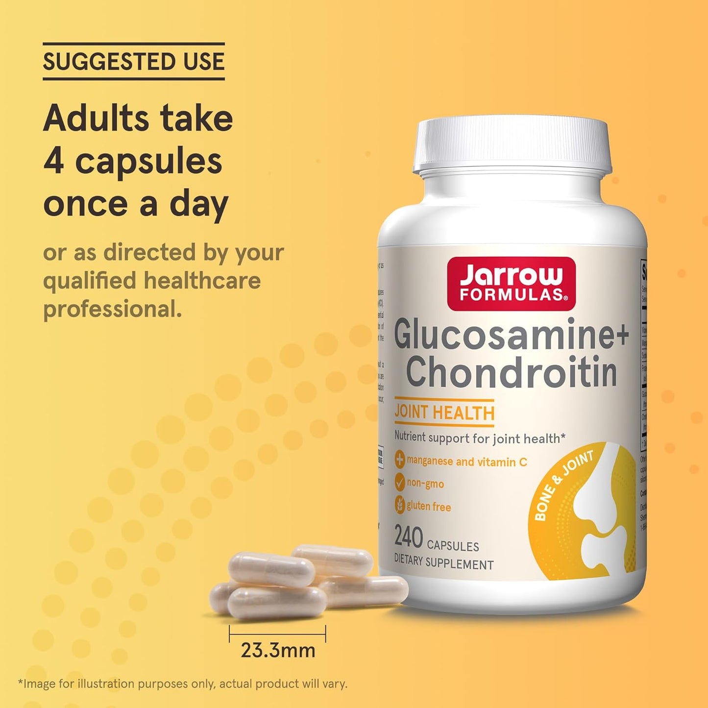 Jarrow Formulas Glucosamine + Chondroitin Capsules - Joint Health Support with Vitamin C & Manganese - 240 count