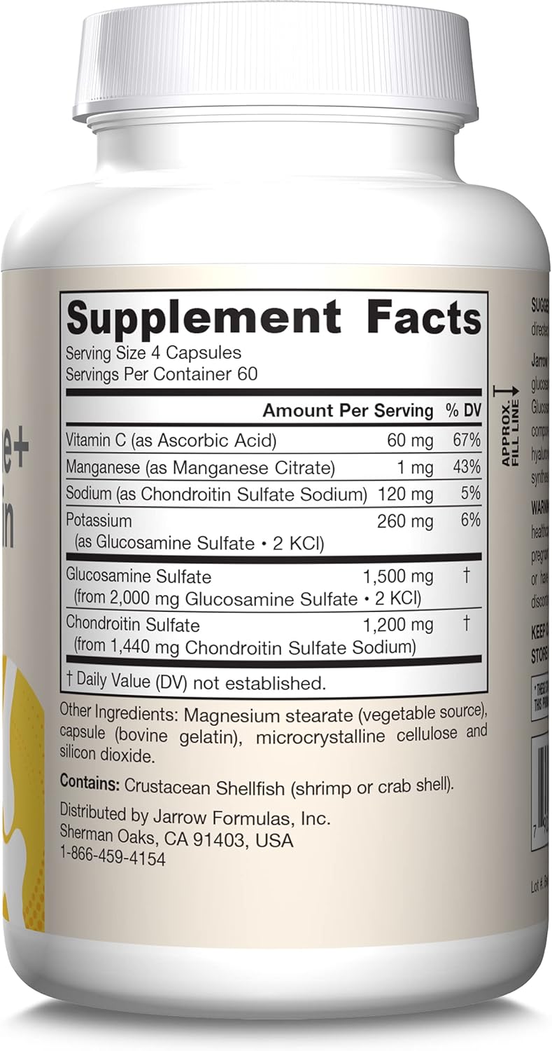 Jarrow Formulas Glucosamine + Chondroitin Capsules - Joint Health Support with Vitamin C & Manganese - 240 count