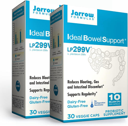 Jarrow Formulas Ideal Bowel Support Capsules - 10 Billion Organisms Per Serving - Pack of 60 Veggie Caps - Reduces Bloating, Gas & Intestinal Discomfort