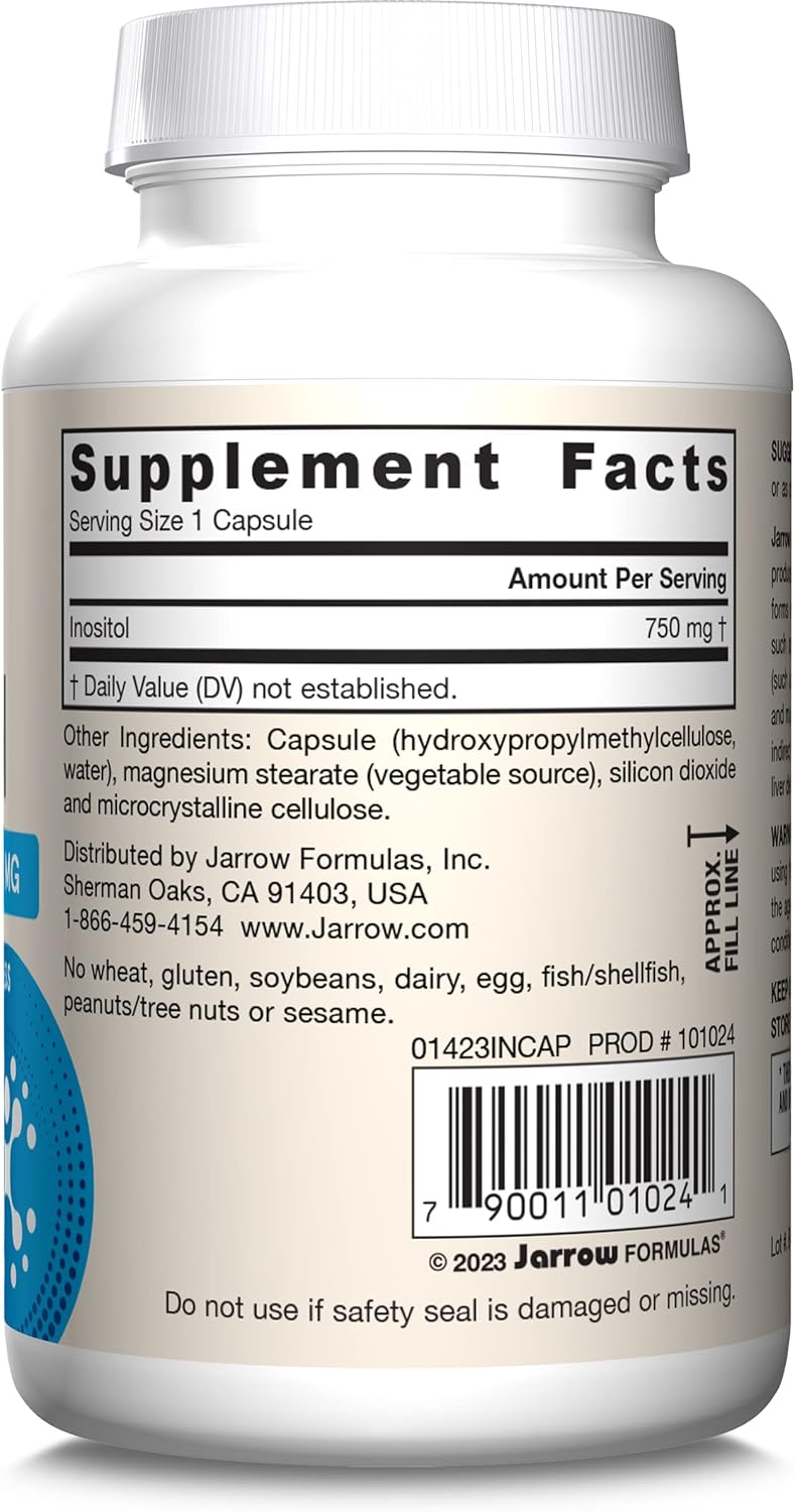 Jarrow Formulas Inositol 750mg Dietary Supplement for Liver Support and Wellness - 100 Veggie Capsules (Pack of 12)