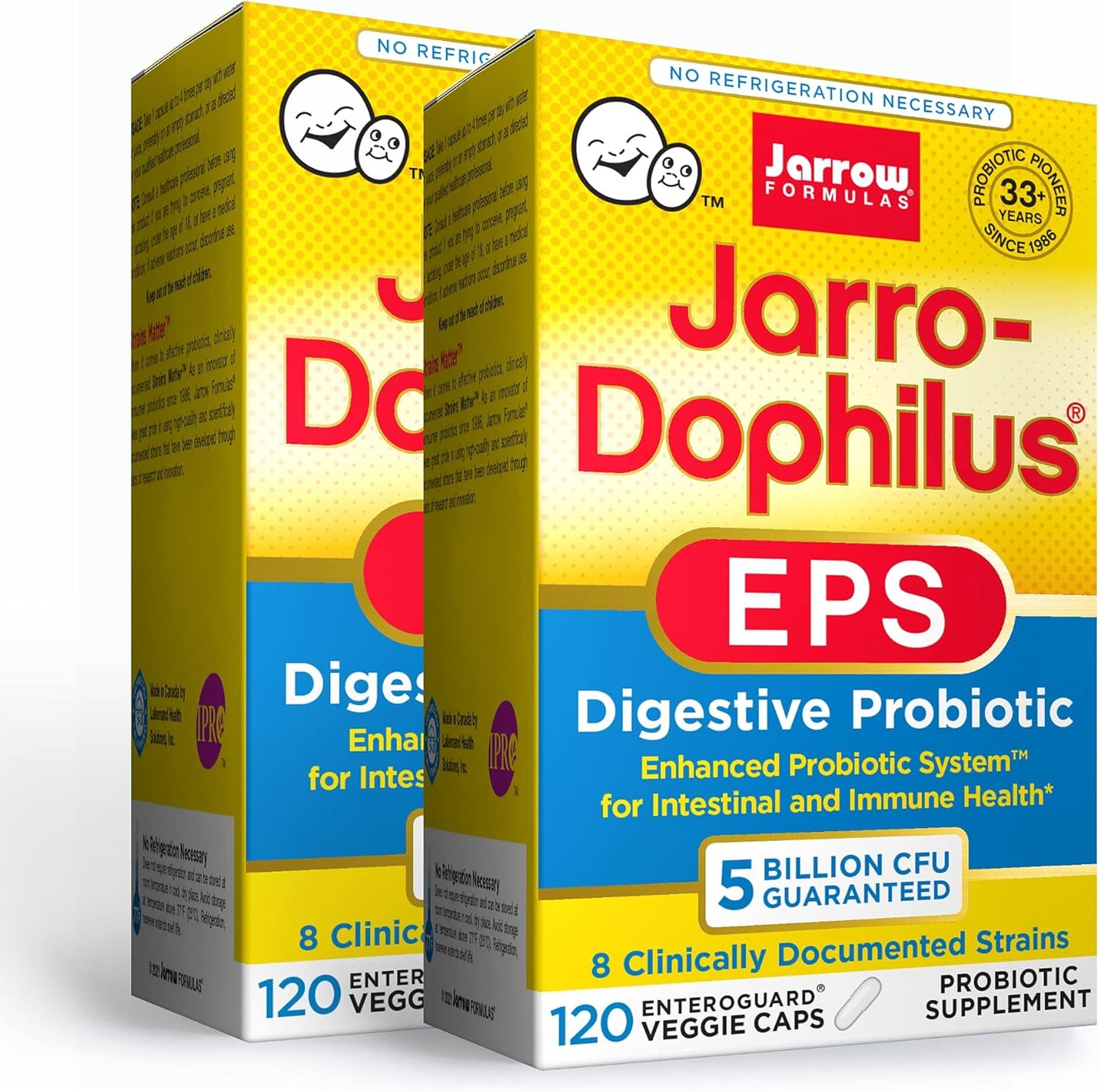 Jarrow Formulas Jarro-Dophilus EPS - 5 Billion CFU - 120 Enteric Coated Capsules - Multi-Strain Probiotic for Intestinal & Immune Support - 240 Count