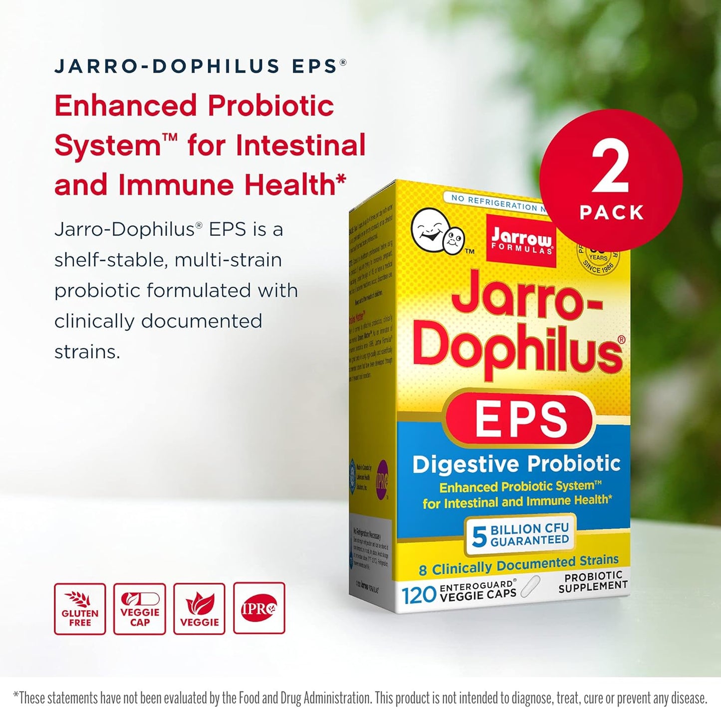 Jarrow Formulas Jarro-Dophilus EPS - 5 Billion CFU - 120 Enteric Coated Capsules - Multi-Strain Probiotic for Intestinal & Immune Support - 240 Count