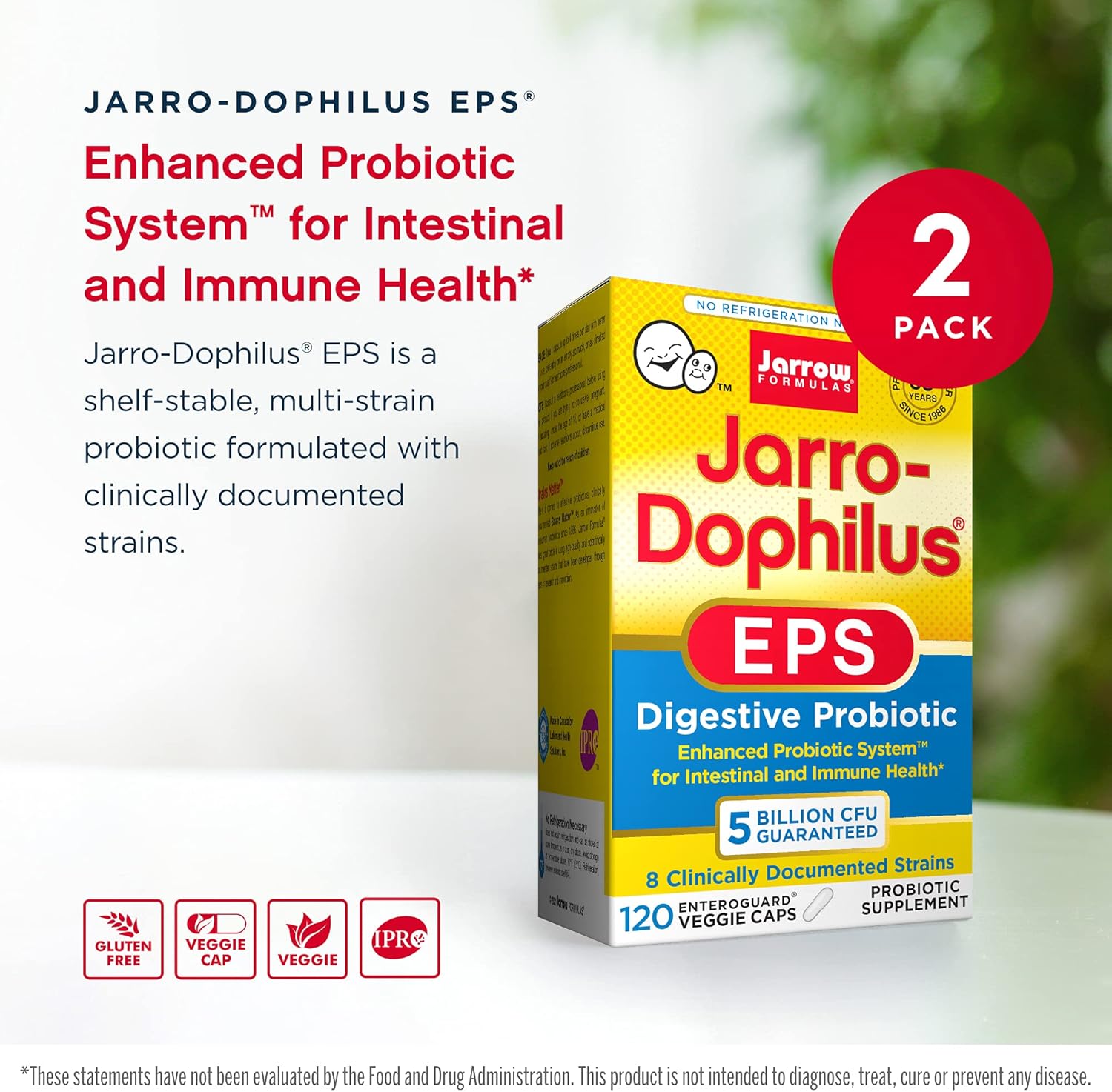 Jarrow Formulas Jarro-Dophilus EPS - 5 Billion CFU - 120 Enteric Coated Capsules - Multi-Strain Probiotic for Intestinal & Immune Support - 240 Count