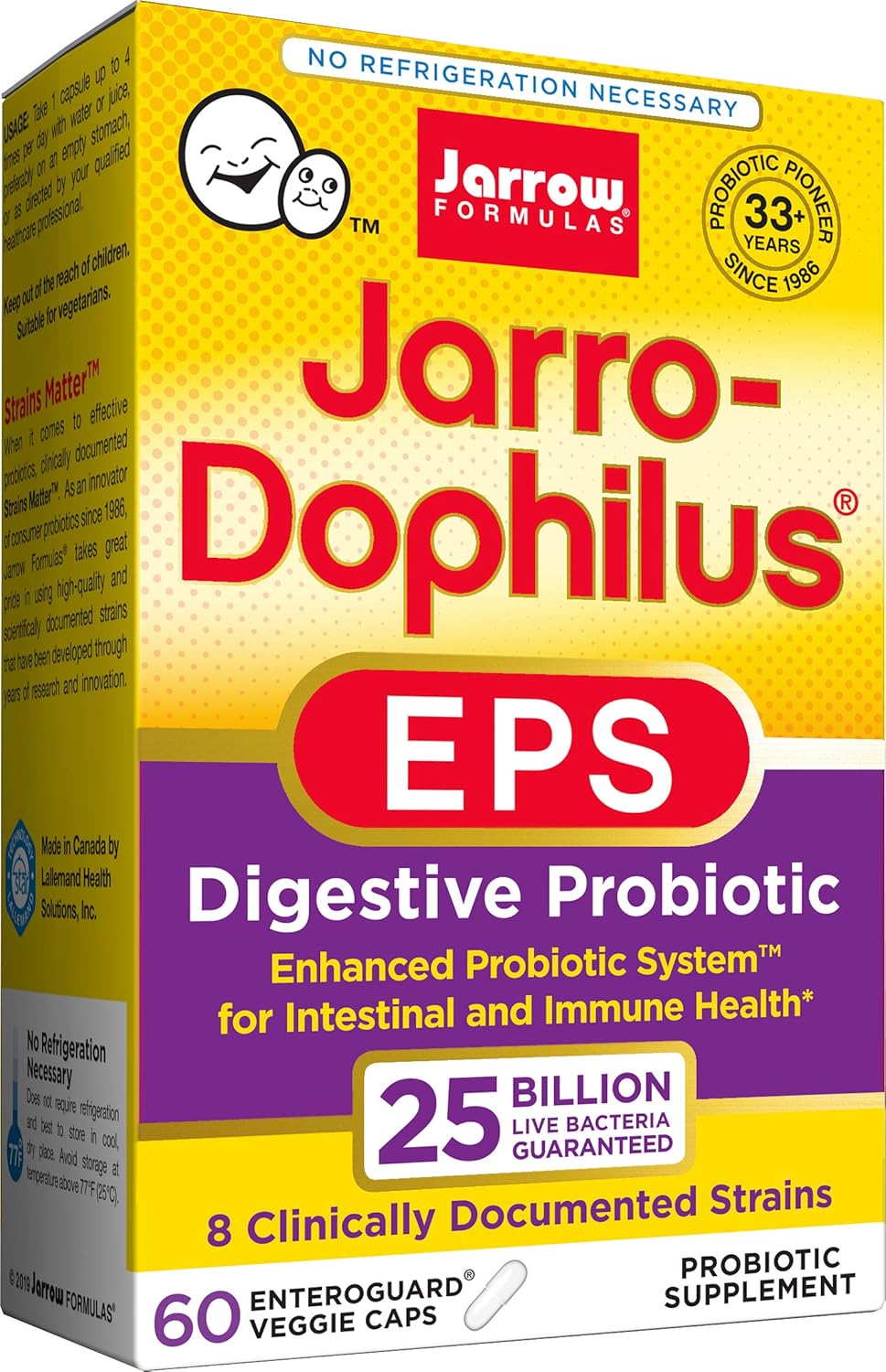 Jarrow Formulas Jarro-Dophilus EPS: 25 Billion Cells, High Potency Probiotics for Gut Health, 60 Capsules x 2 Pack
