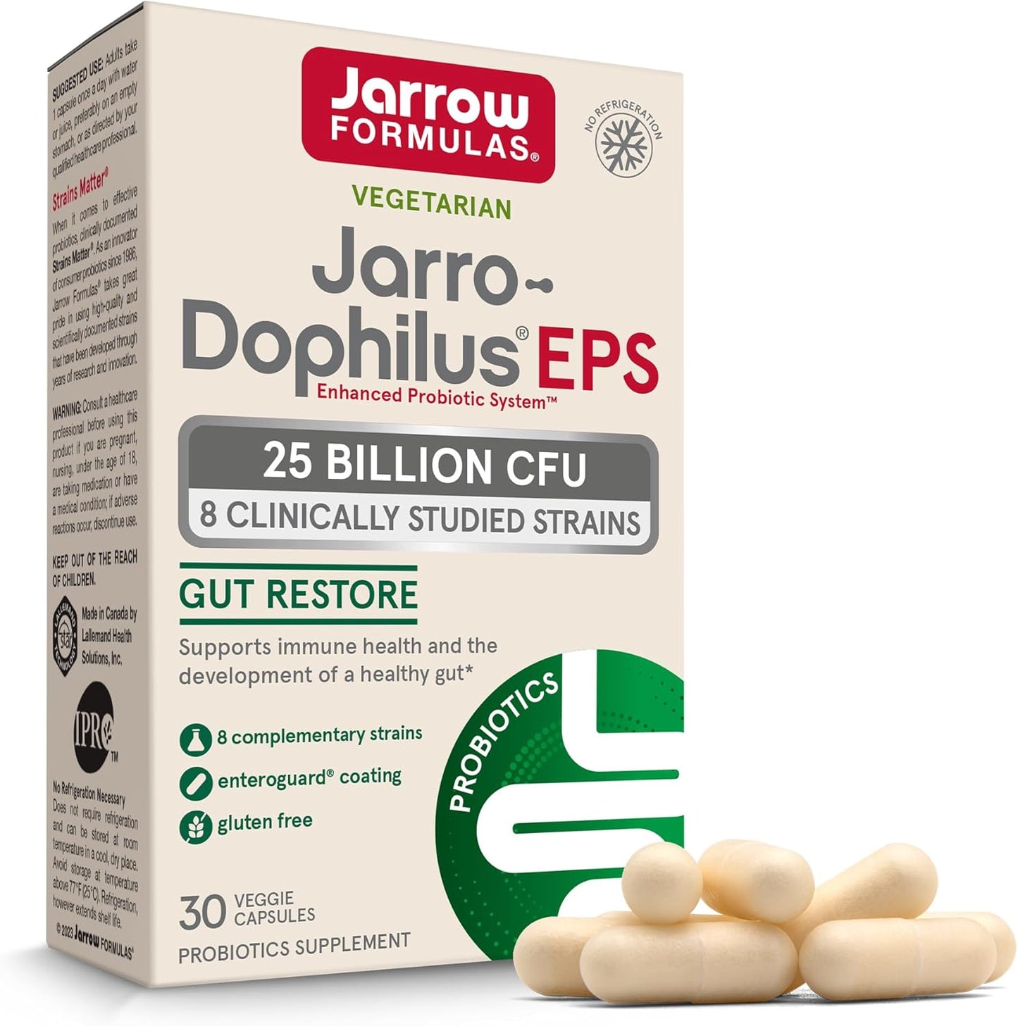 Jarrow Formulas Jarro-Dophilus EPS Probiotics 25 Billion CFU for Gut Health Support - 30 Veggie Capsules