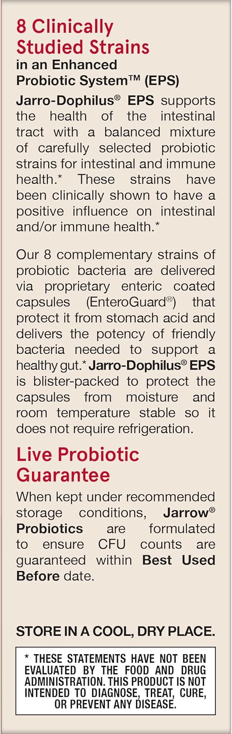 Jarrow Formulas Jarro-Dophilus EPS Probiotics 25 Billion CFU for Gut Health Support - 30 Veggie Capsules