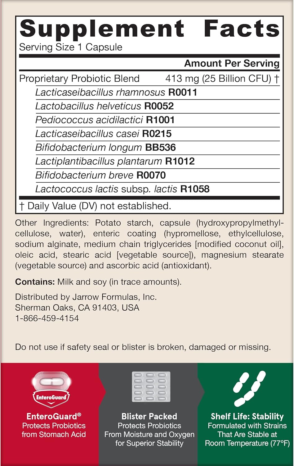 Jarrow Formulas Jarro-Dophilus EPS Probiotics 25 Billion CFU for Gut Health Support - 30 Veggie Capsules