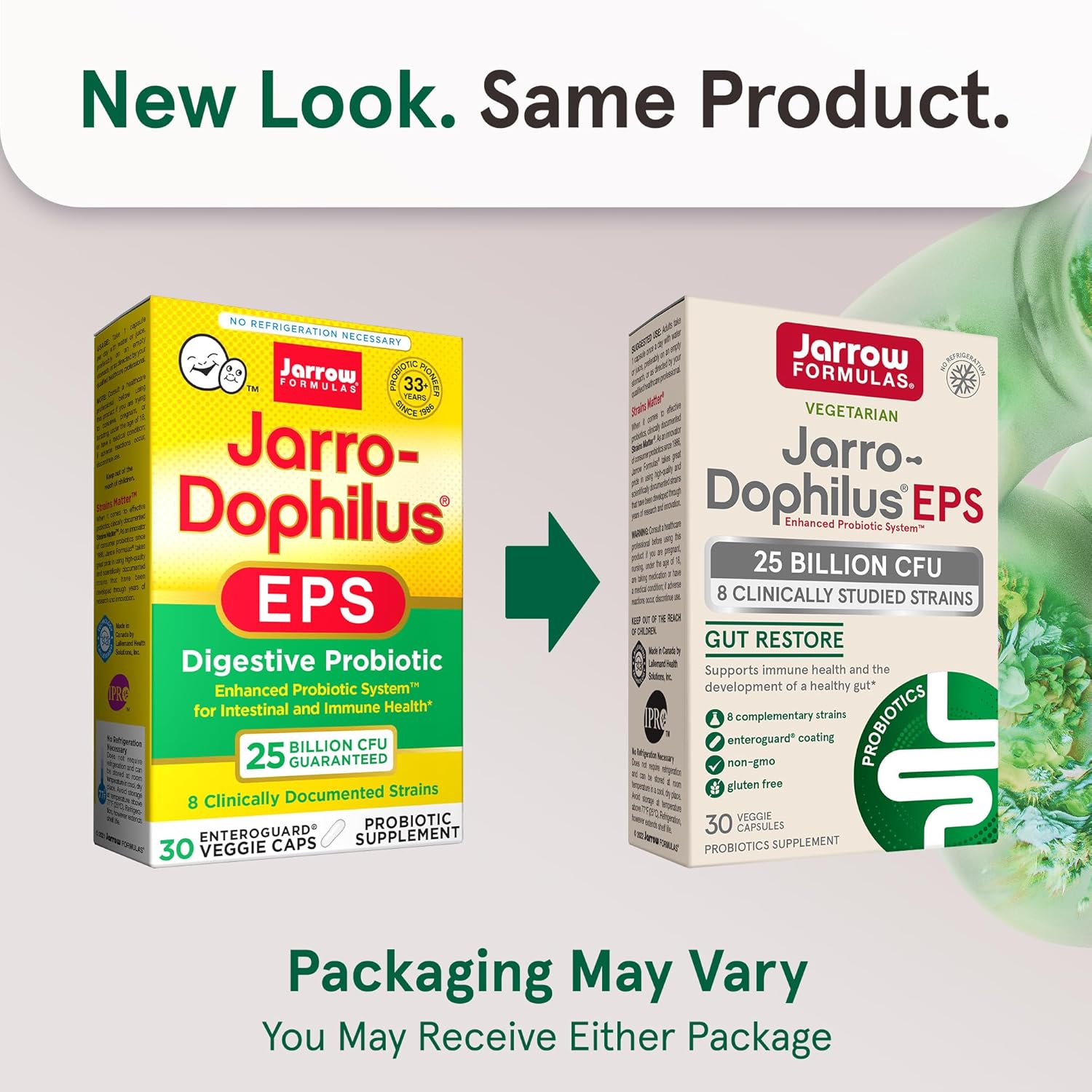 Jarrow Formulas Jarro-Dophilus EPS Probiotics 25 Billion CFU for Gut Health Support - 30 Veggie Capsules