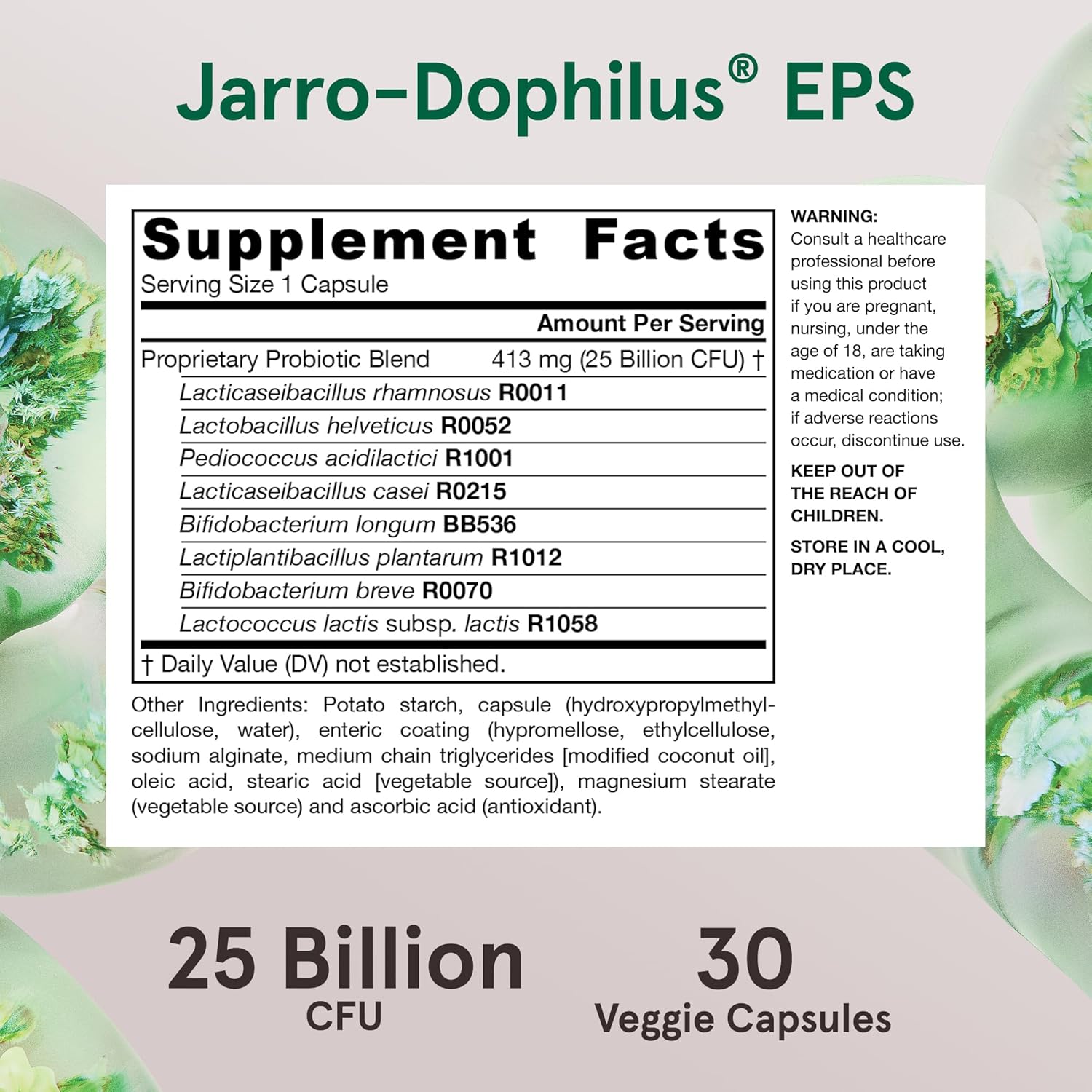 Jarrow Formulas Jarro-Dophilus EPS Probiotics 25 Billion CFU for Gut Health Support - 30 Veggie Capsules