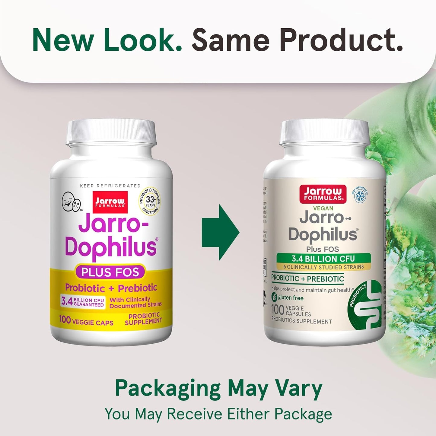 Jarrow Formulas Jarro-Dophilus + FOS - Prebiotic & Probiotic Supplement - 3.4 Billion CFU - Immune & Intestine Support - 100 Servings
