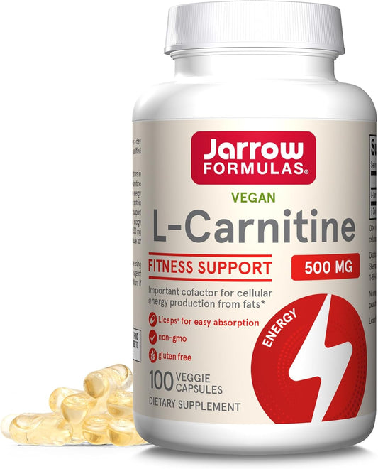 Jarrow Formulas L-Carnitine 500 mg - 100 Vegan Capsules - Essential for ATP Energy Production from Fats - Dietary Supplement - Up to 100 Servings
