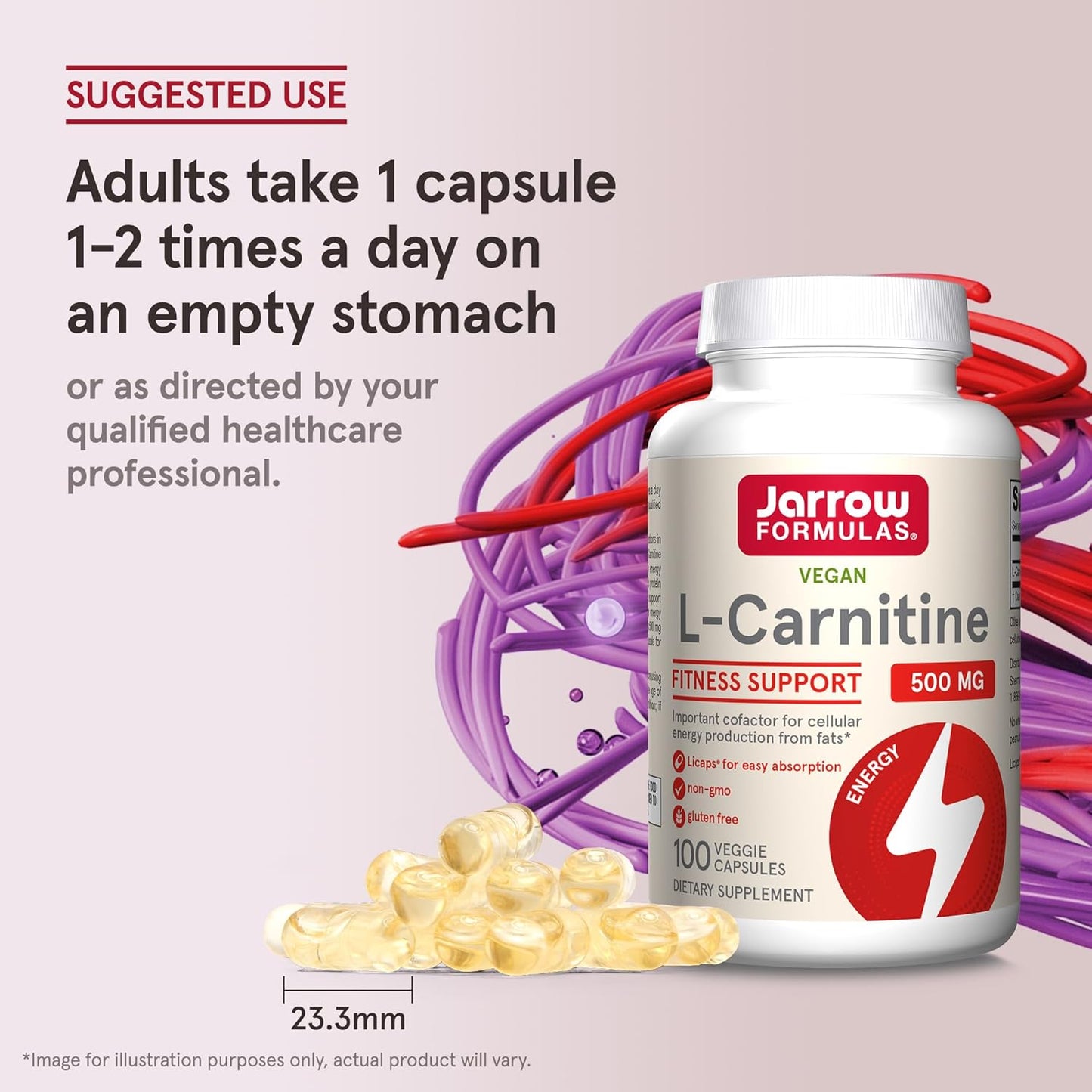 Jarrow Formulas L-Carnitine 500 mg - 100 Vegan Capsules - Essential for ATP Energy Production from Fats - Dietary Supplement - Up to 100 Servings