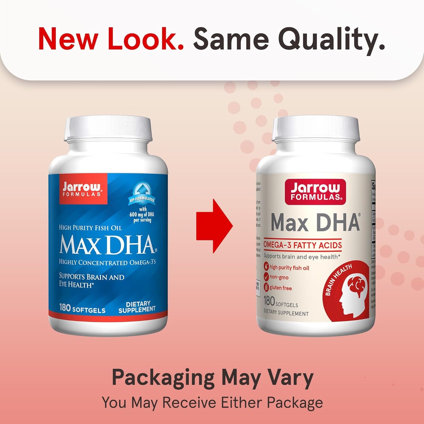 Jarrow Formulas MaxDHA Softgels - High Purity Fish Oil Supplement for Brain & Eye Health - Omega-3 Fatty Acids & DHA - 180 Softgels