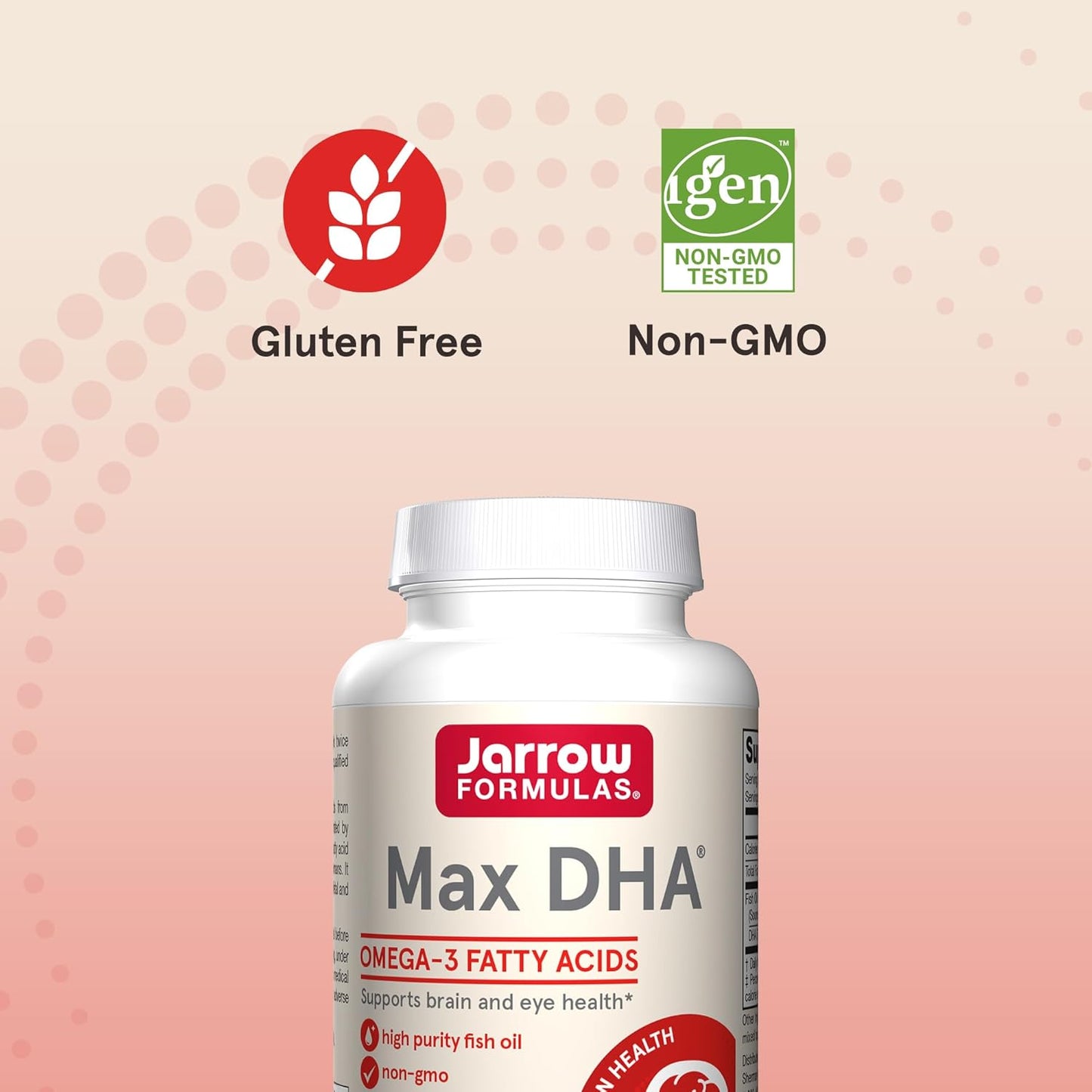 Jarrow Formulas MaxDHA Softgels - High Purity Fish Oil Supplement for Brain & Eye Health - Omega-3 Fatty Acids & DHA - 180 Softgels