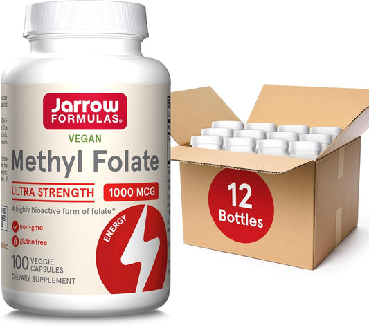 Jarrow Formulas Methyl Folate 1000 mcg Capsules - Cellular Energy Support - 1200 Veggie Capsules - Pack of 12 - 100 Day Supply