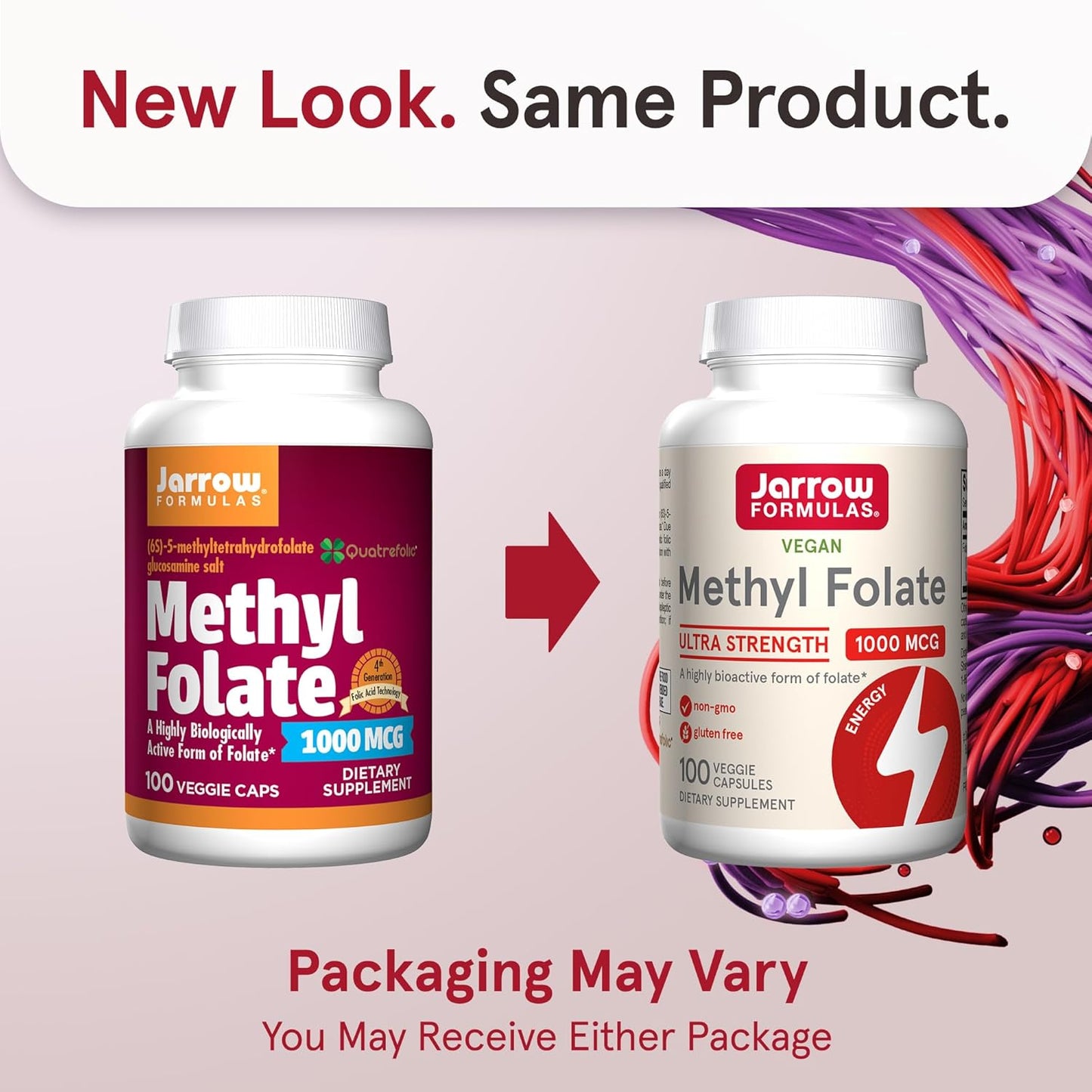 Jarrow Formulas Methyl Folate 1000 mcg Capsules - Cellular Energy Support - 1200 Veggie Capsules - Pack of 12 - 100 Day Supply