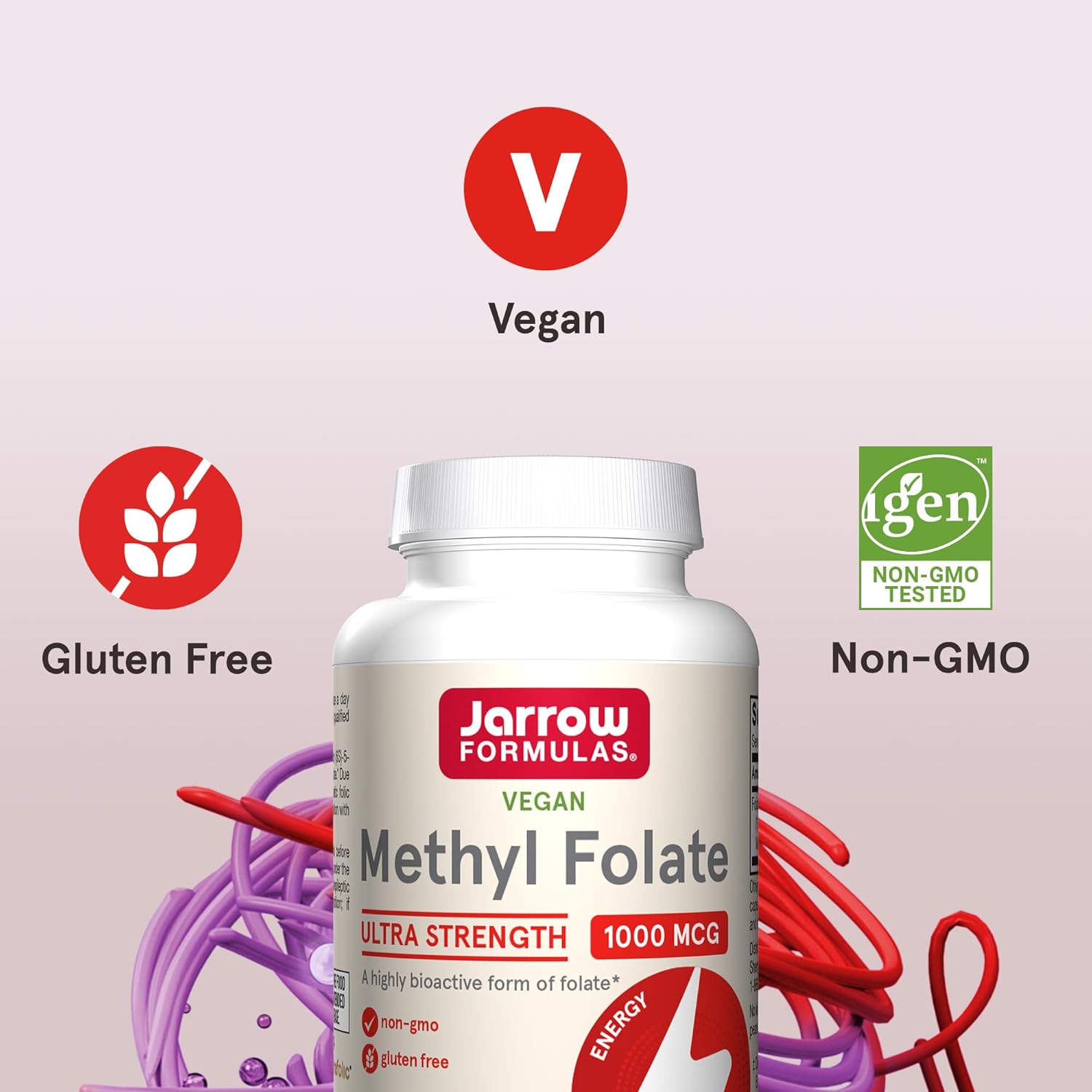Jarrow Formulas Methyl Folate 1000 mcg Capsules - Cellular Energy Support - 1200 Veggie Capsules - Pack of 12 - 100 Day Supply