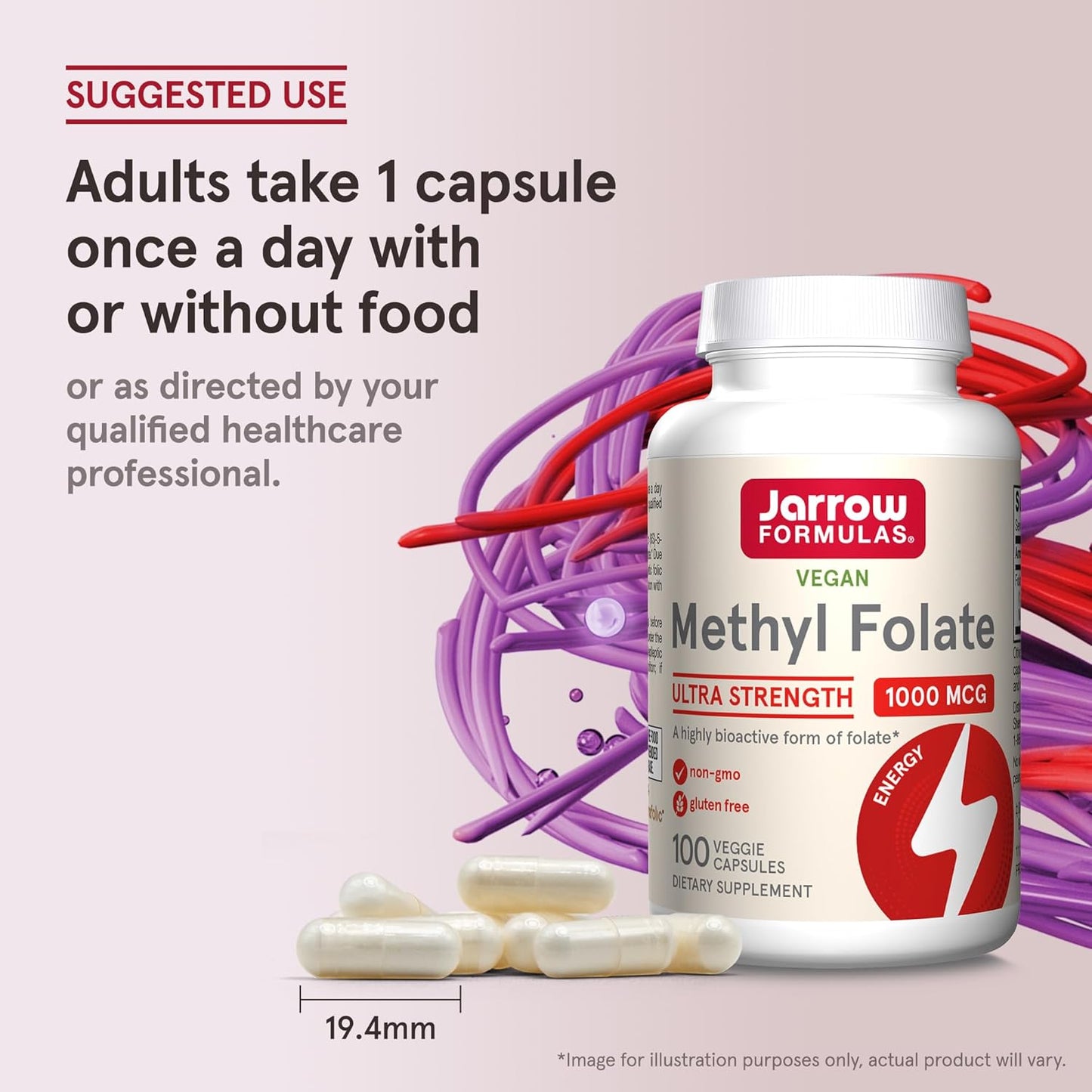 Jarrow Formulas Methyl Folate 1000 mcg Capsules - Cellular Energy Support - 1200 Veggie Capsules - Pack of 12 - 100 Day Supply