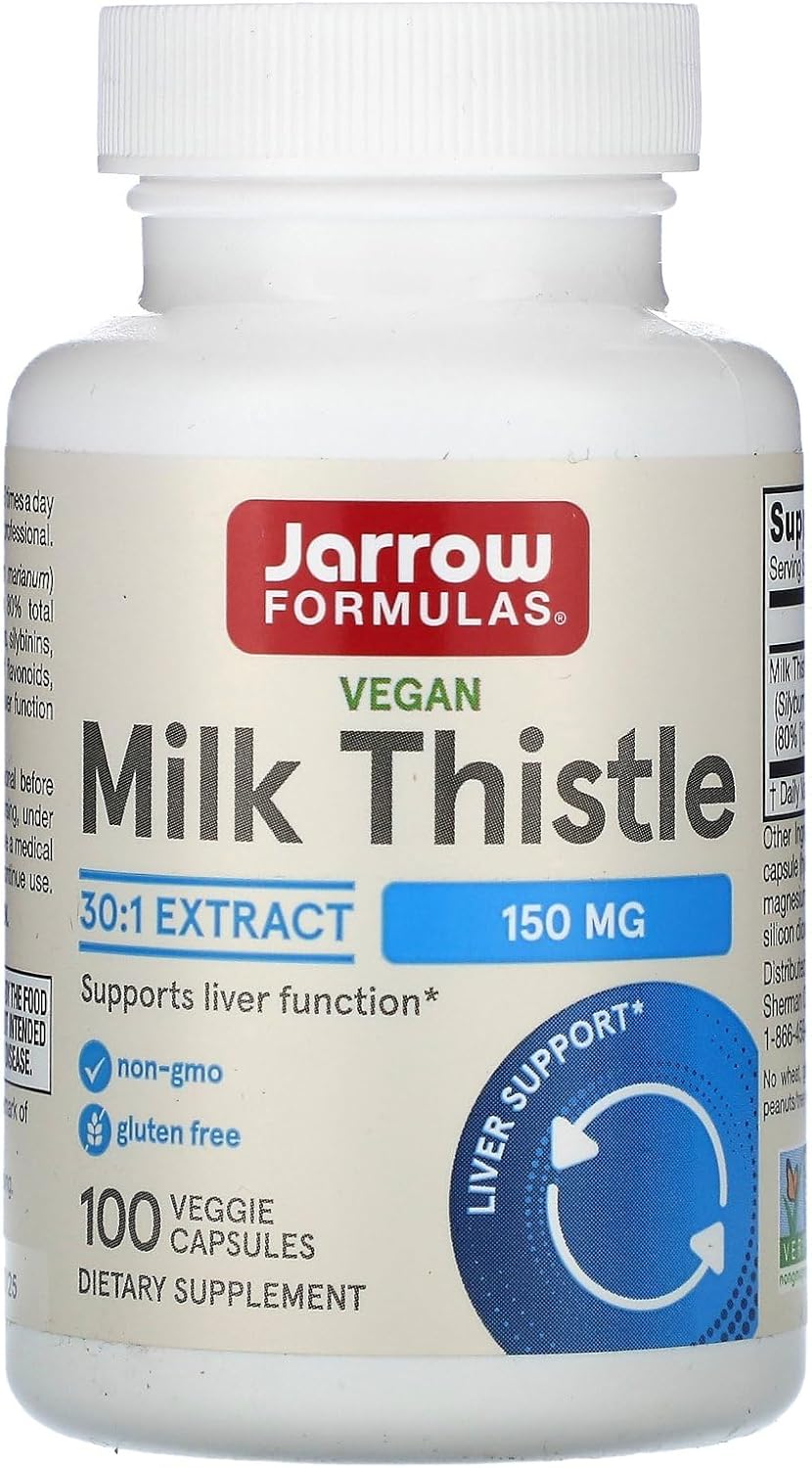 Jarrow Formulas Milk Thistle 150mg Capsules - Liver Function Support - 100 Veggie Caps - 30:1 Silymarin Extract - 33-100 Day Supply