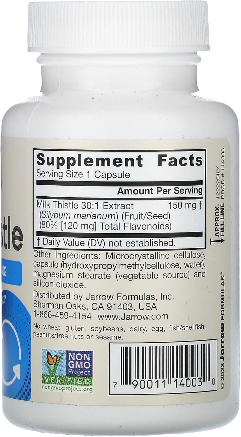 Jarrow Formulas Milk Thistle 150mg Capsules - Liver Function Support - 100 Veggie Caps - 30:1 Silymarin Extract - 33-100 Day Supply