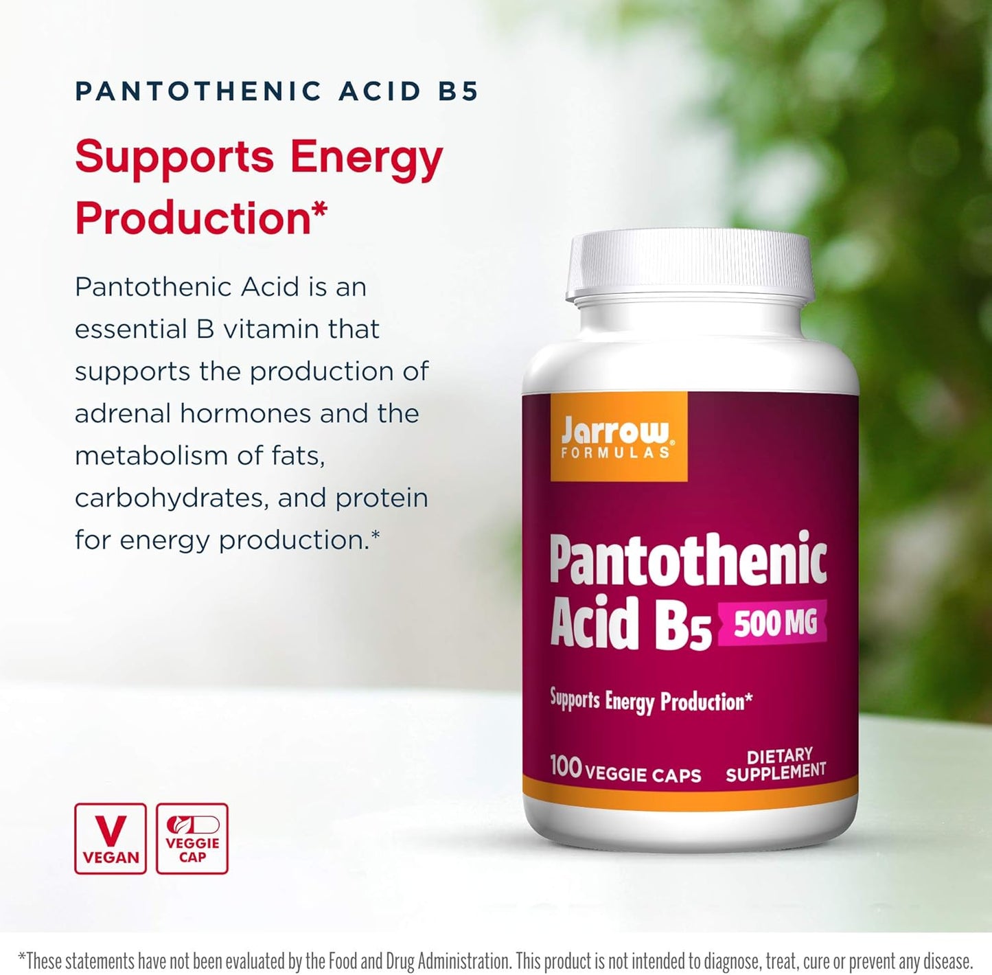 Jarrow Formulas Pantothenic Acid B5 500mg - 100 Veggie Caps x 3 - Energy & Metabolism Support - Essential B Vitamin Supplement