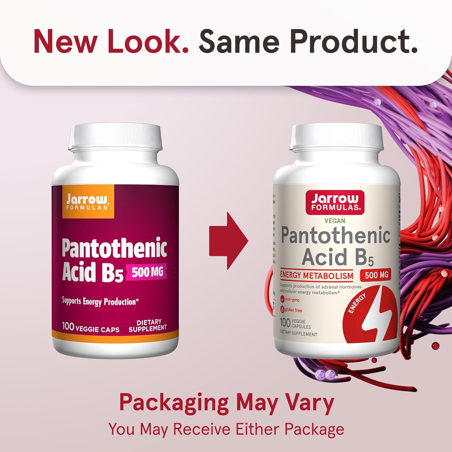 Jarrow Formulas Pantothenic Acid B5 500mg - 200 Veggie Caps - Energy & Metabolism Support - B Vitamin Supplement Pack